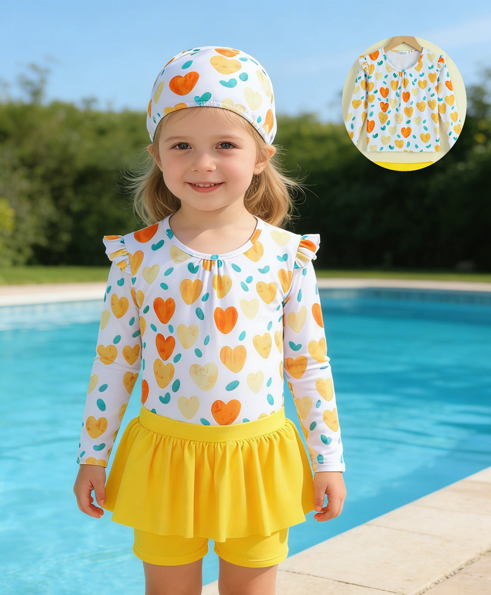 Mark & Mia Full Sleeves Hearts Printed Two Piece Swimsuit - Yellow-picture-25