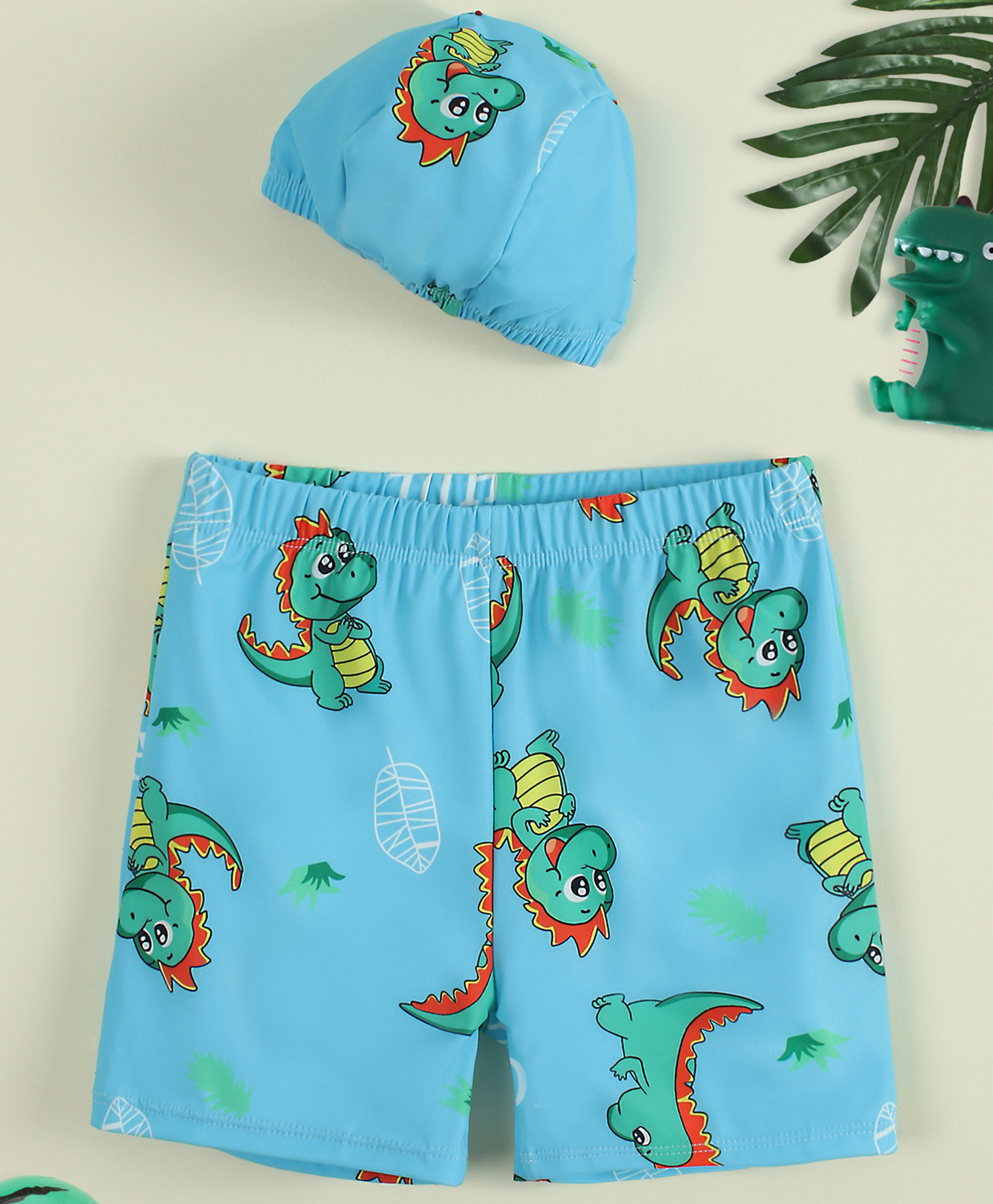Mark & Mia Dino Printed Swimming Trunk & Cap - Blue-image-4