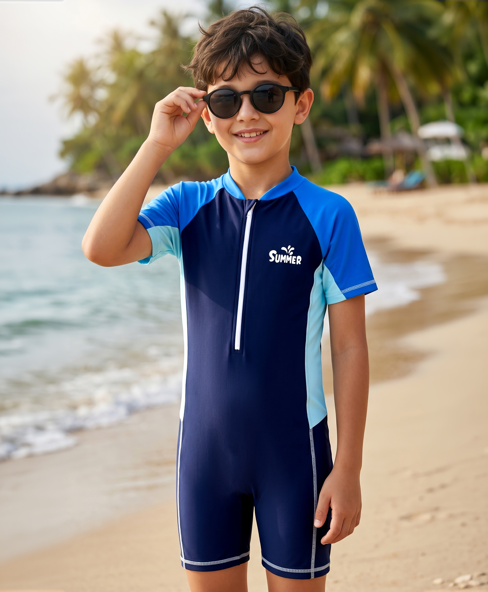 Pine Active Half Raglan Sleeves Text Printed Cut & Sew Legged Swimsuit - Navy Blue-image-42