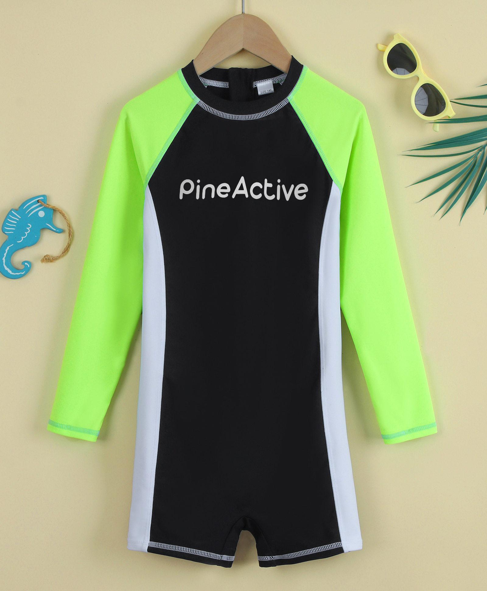 Pine Active Full Raglan Sleeves Printe Legged Swimsuit - Green-image-28
