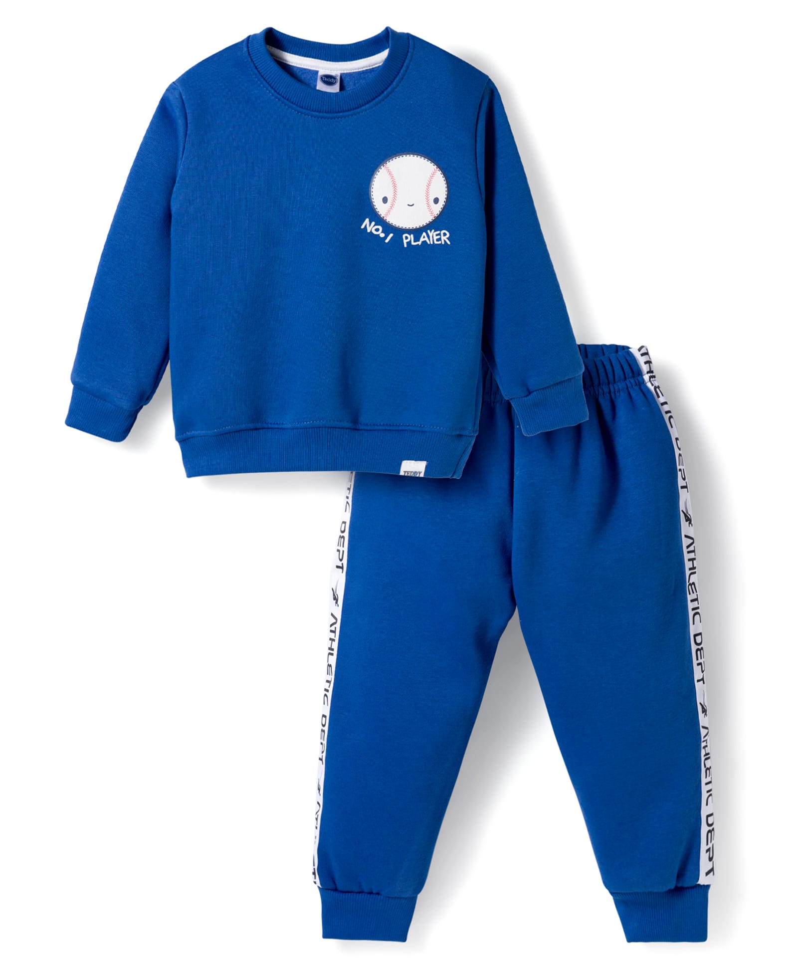 Teddy Fleece Knit Full Sleeves Winter Wear Suit with Sport Print - Teal Blue-picture-37