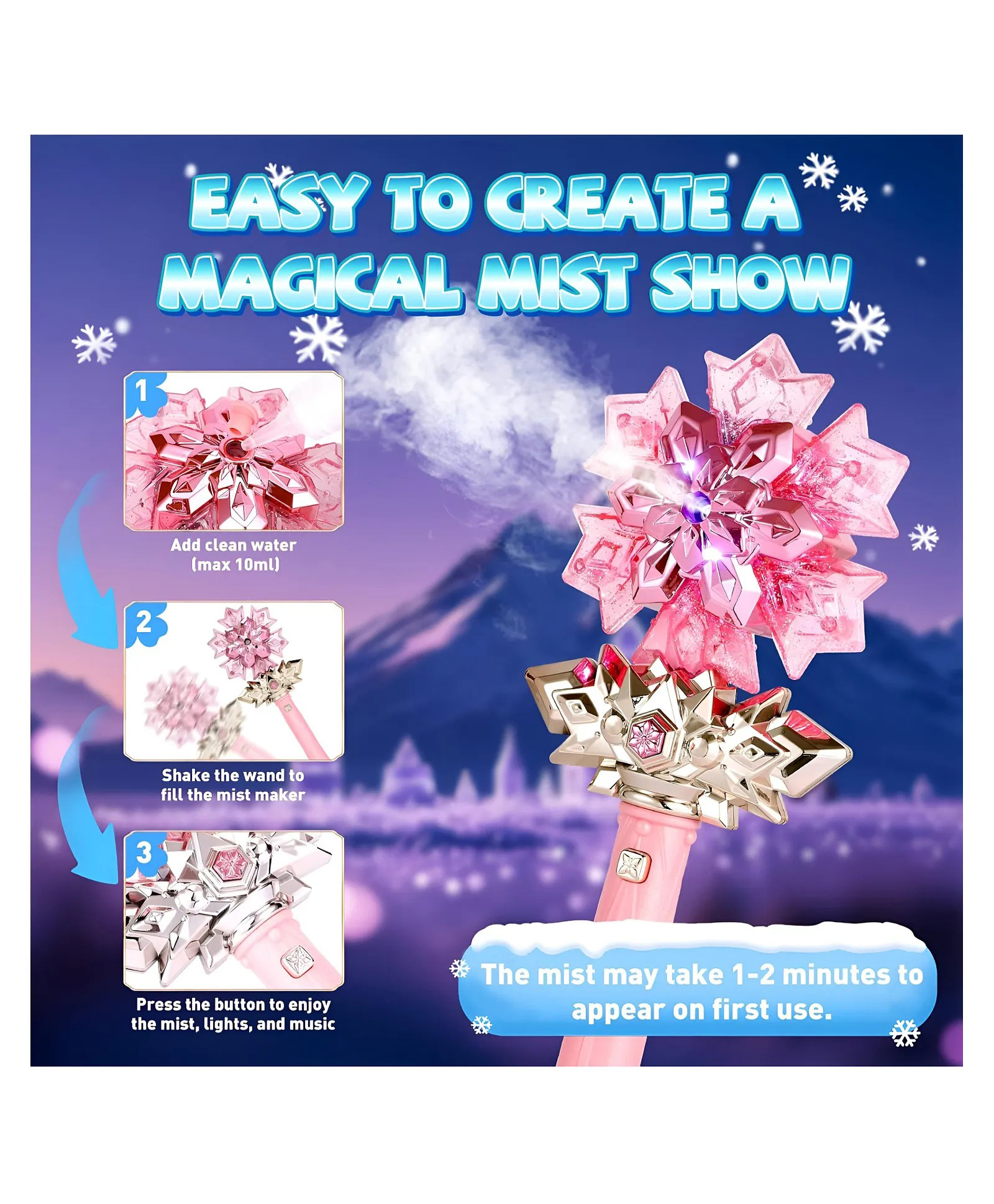 AKN TOYS Light Up Frozen Snowflake Wand with Spray & Music Magic Toy Wands for Kids Pack of 1- Color May Vary-image-12