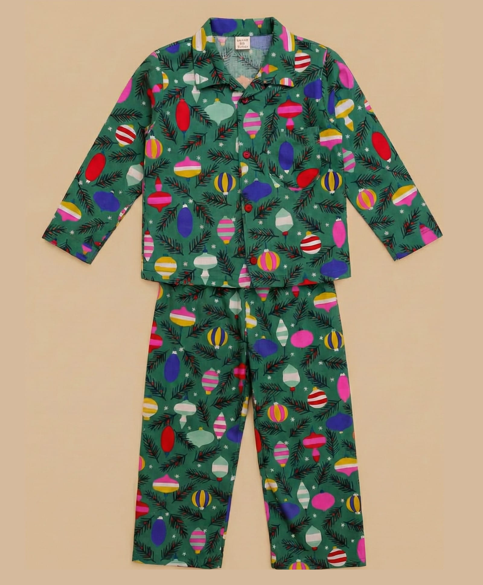 The Mom Store Cotton Knit Christmas Theme Full Sleeves Lanterns Printed Coordinating Night Suit Set - Multi Colour-image-22