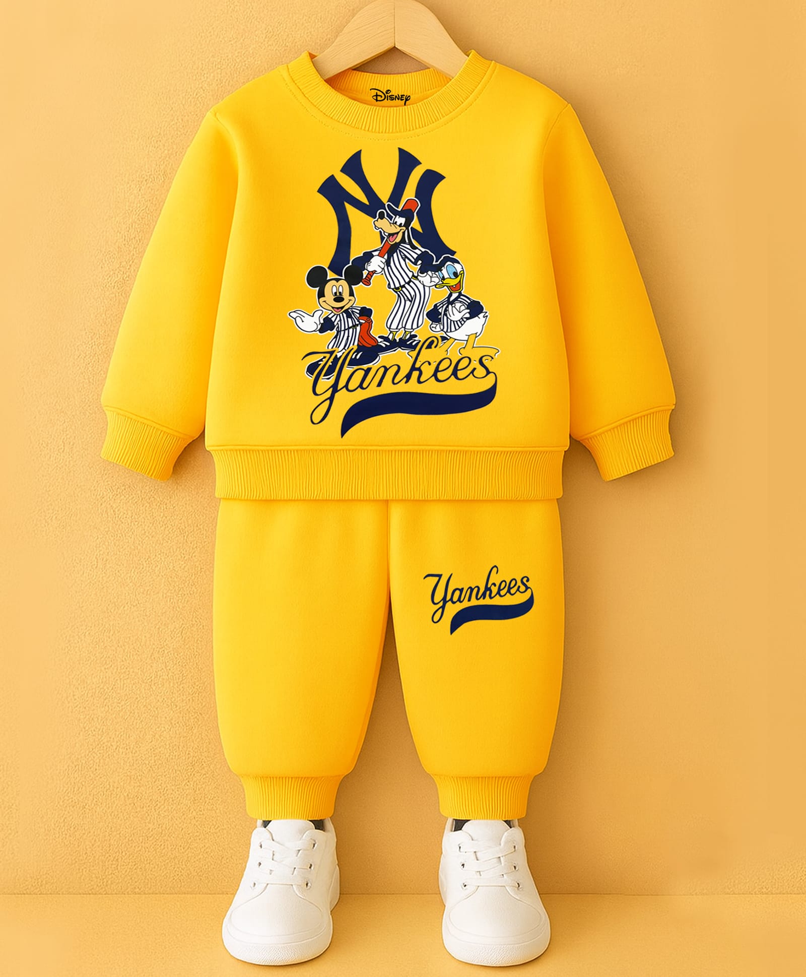 KUCHIPOO Fleece Knit Mickey & Friends Featuring Full Sleeves Characters Printed Sweatshirt & Joggers Set - Yellow-image-26