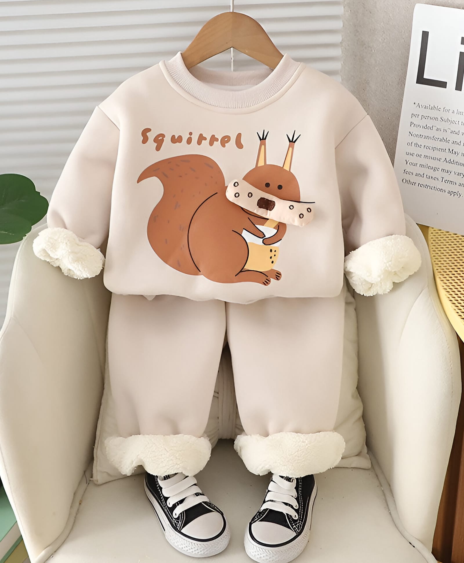 Googo Gaaga Cotton Fleece Knit Full Sleeves Squirrel Printed Winter Sweatshirt And Trousers Set- Cream-image-37