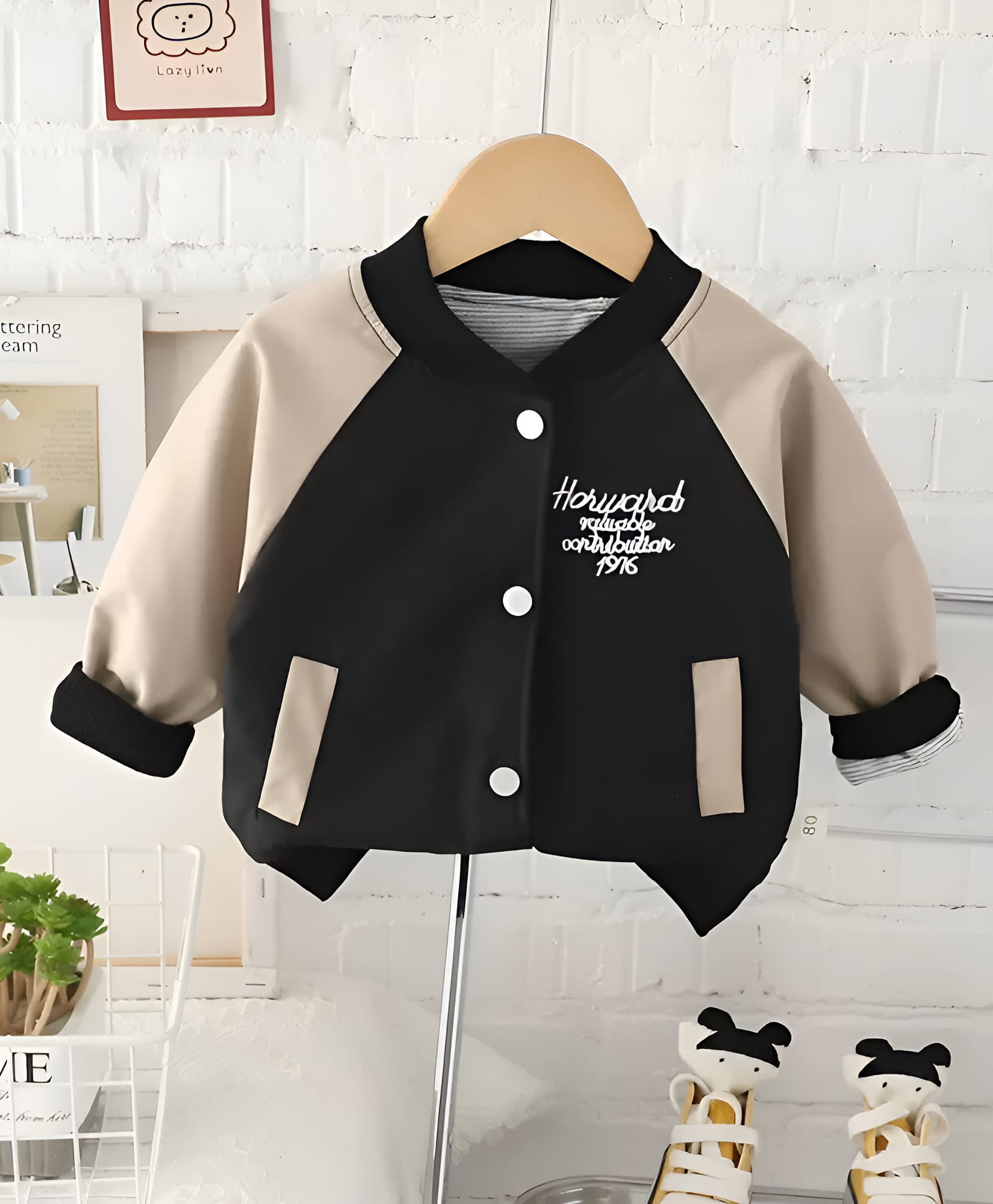 Googo Gaaga Cotton Knit Full Sleeves Teddy Bear Back Patch Detailed Winter Jacket - Black-picture-25