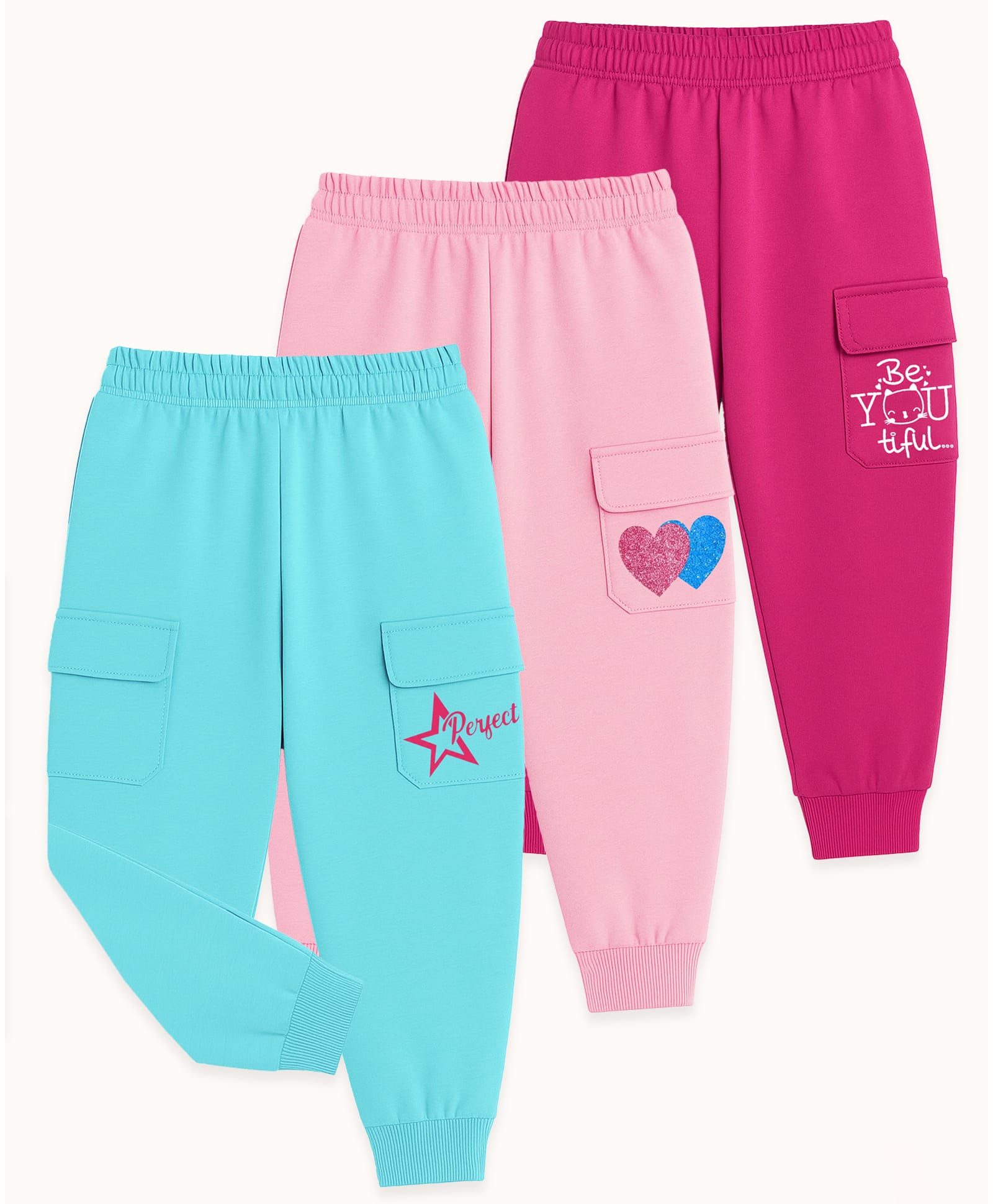 KUCHIPOO Cotton Blend Knit Pack Of 3 Hearts Stars & Typography Printed Pajamas - Multi Colour-picture-17