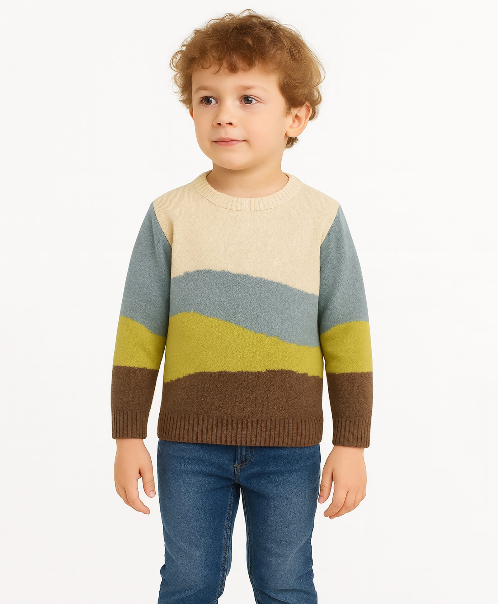 Sportking Knit Full Sleeves Colour Blocked Light Winter Sweater - Beige-picture-1