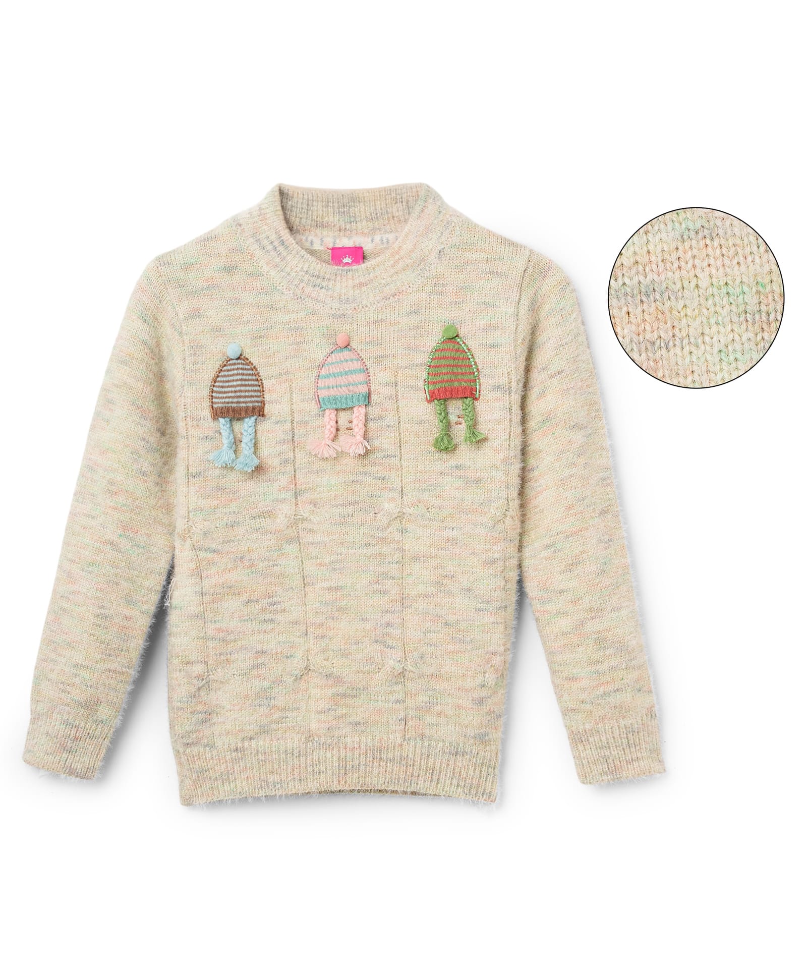 Sportking Knit Full Sleeves Beanie Applique Detailed Light Winter Sweatshirt - Peach-picture-26