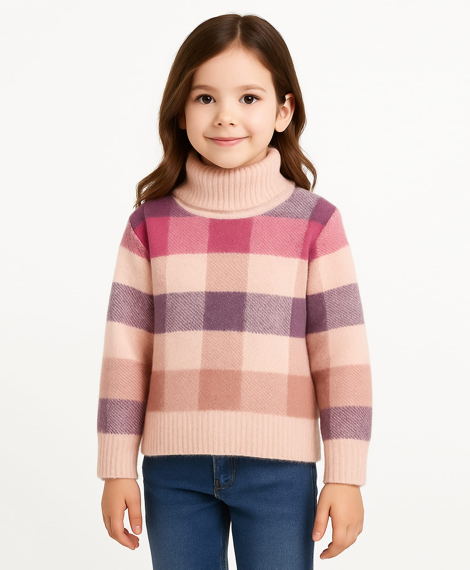 Sportking Knit Full Sleeves Checked Light Winter Sweater - Peach-image-44
