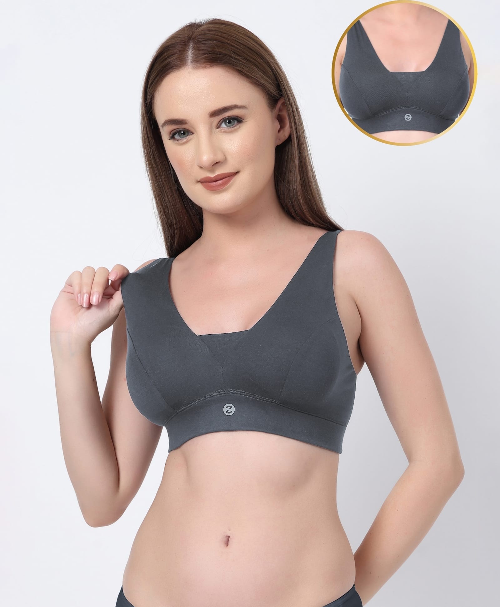 Zelena Modal Woven Solid Padded Maternity Bra With Front Open Nursing Access - Steel Grey-image-34