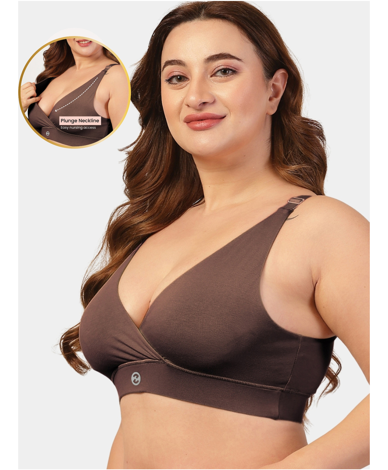 Zelena 92% Cotton 8% Lycra Woven Solid Adjustable Strap Soft & Stretchable Nursing Bra - Brown-picture-24