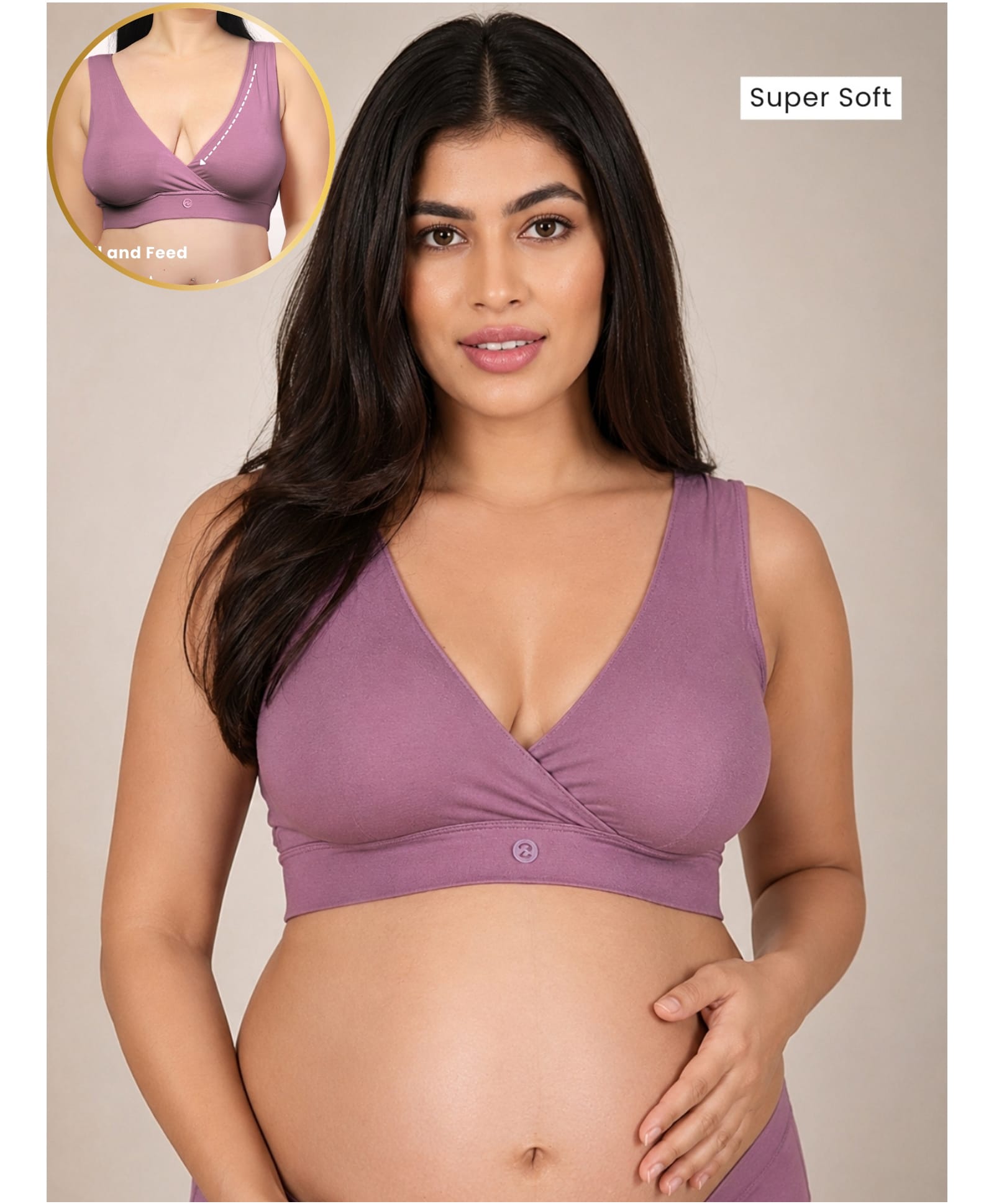 Zelena 95% Modal 5% Elastane Woven Solid Maternity Padded Bra - Onion Purple-image-32