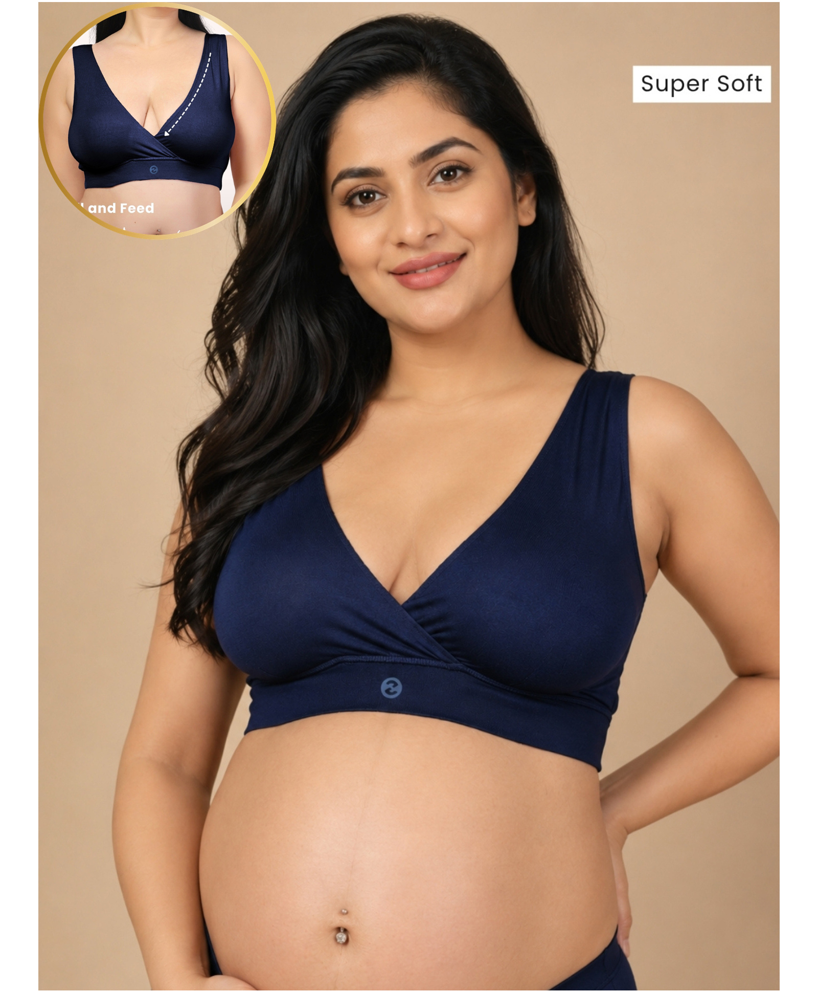 Zelena 95% Modal 5% Elastane Woven Solid Maternity Padded Bra - Navy Blue-image-45