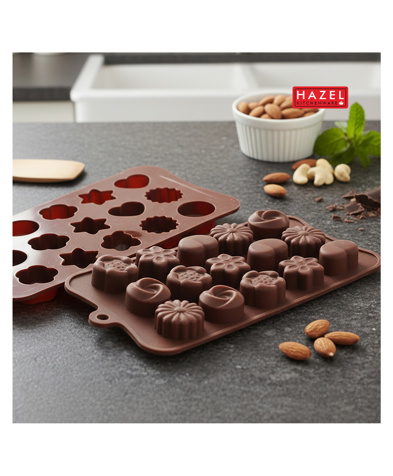 HAZEL Silicone Assorted Flower Chocolate Mould, 15-Cavity Non-Stick Mold for Homemade Chocolate, Candy, Jelly & Ice Cubes-picture-14