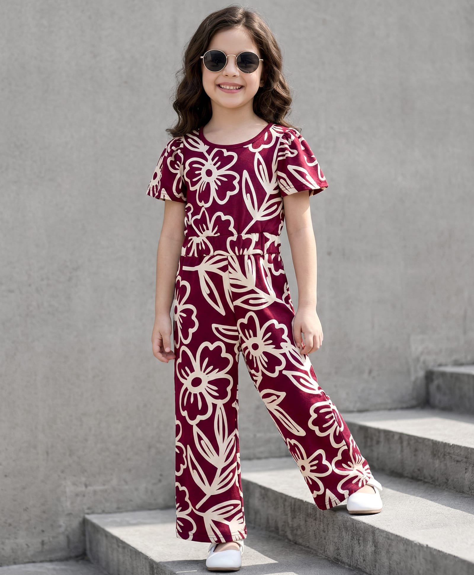 Ollington St. 100% Cotton Half Sleeves Floral Printed Jumpsuit - Maroon-image-8