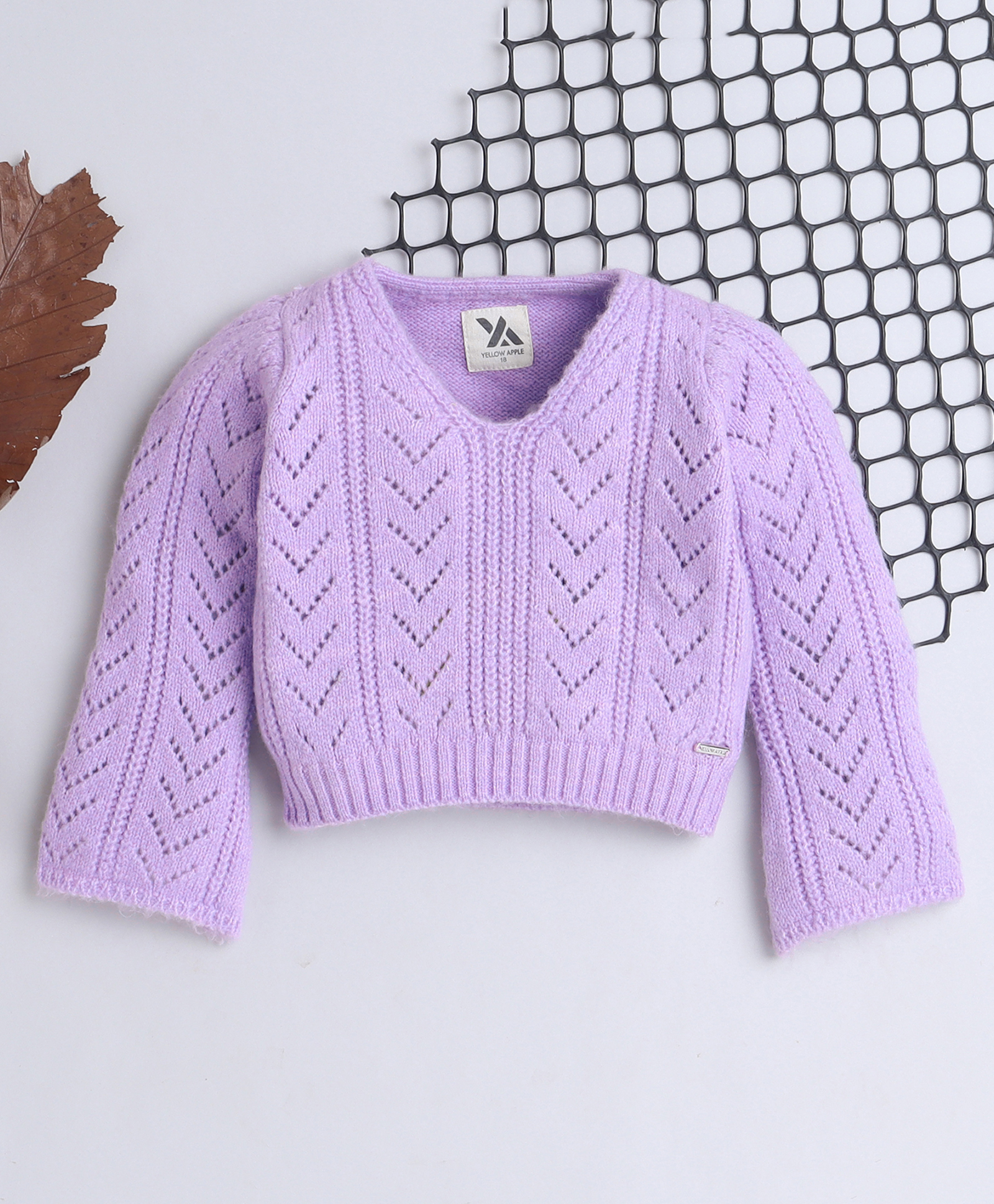 Yellow Apple Full Sleeves Pullover Sweater With Design - Lavender-image-23