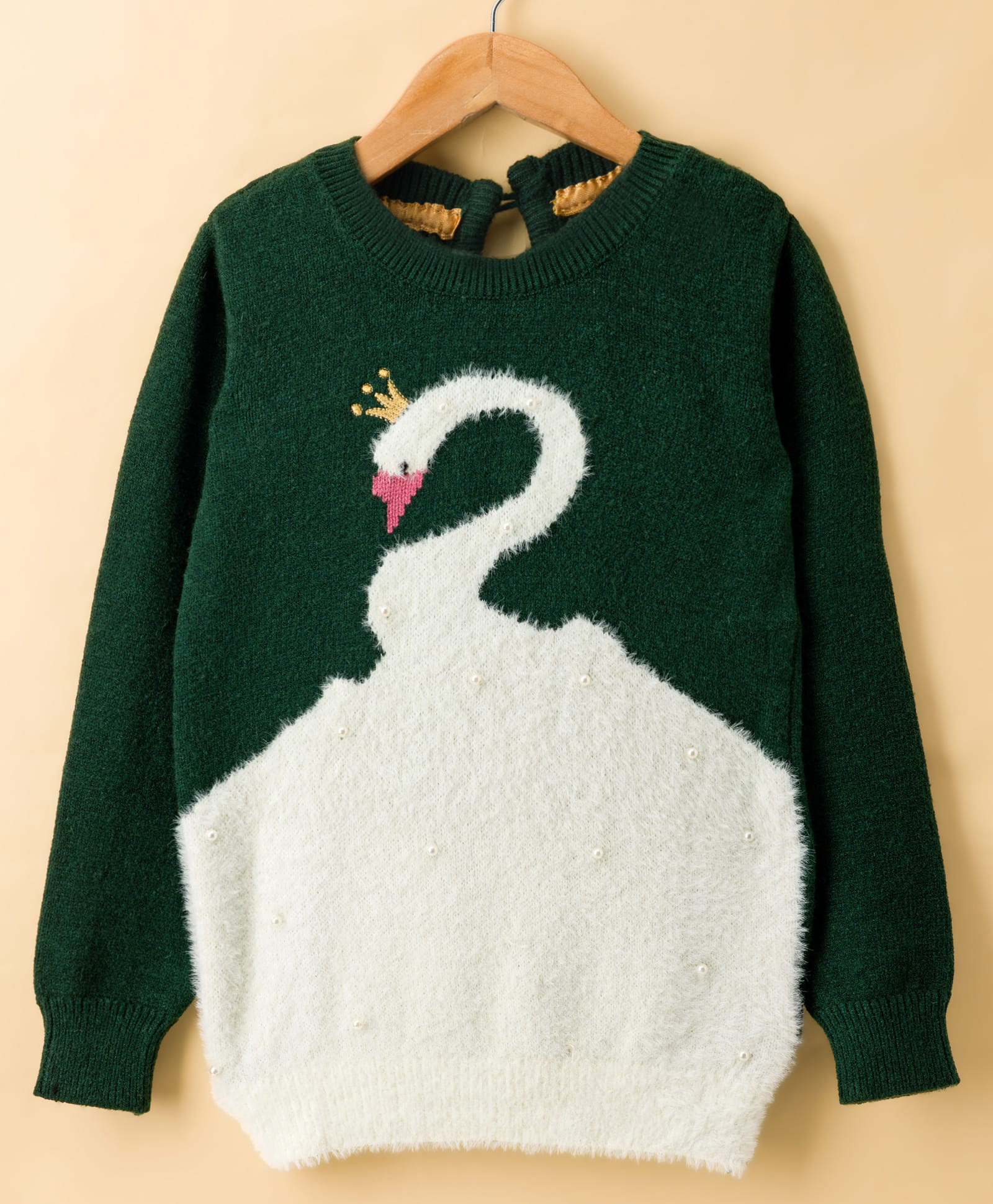 Yellow Apple knit Full Sleeves Pullover Sweater With Bird Design - Green-picture-27