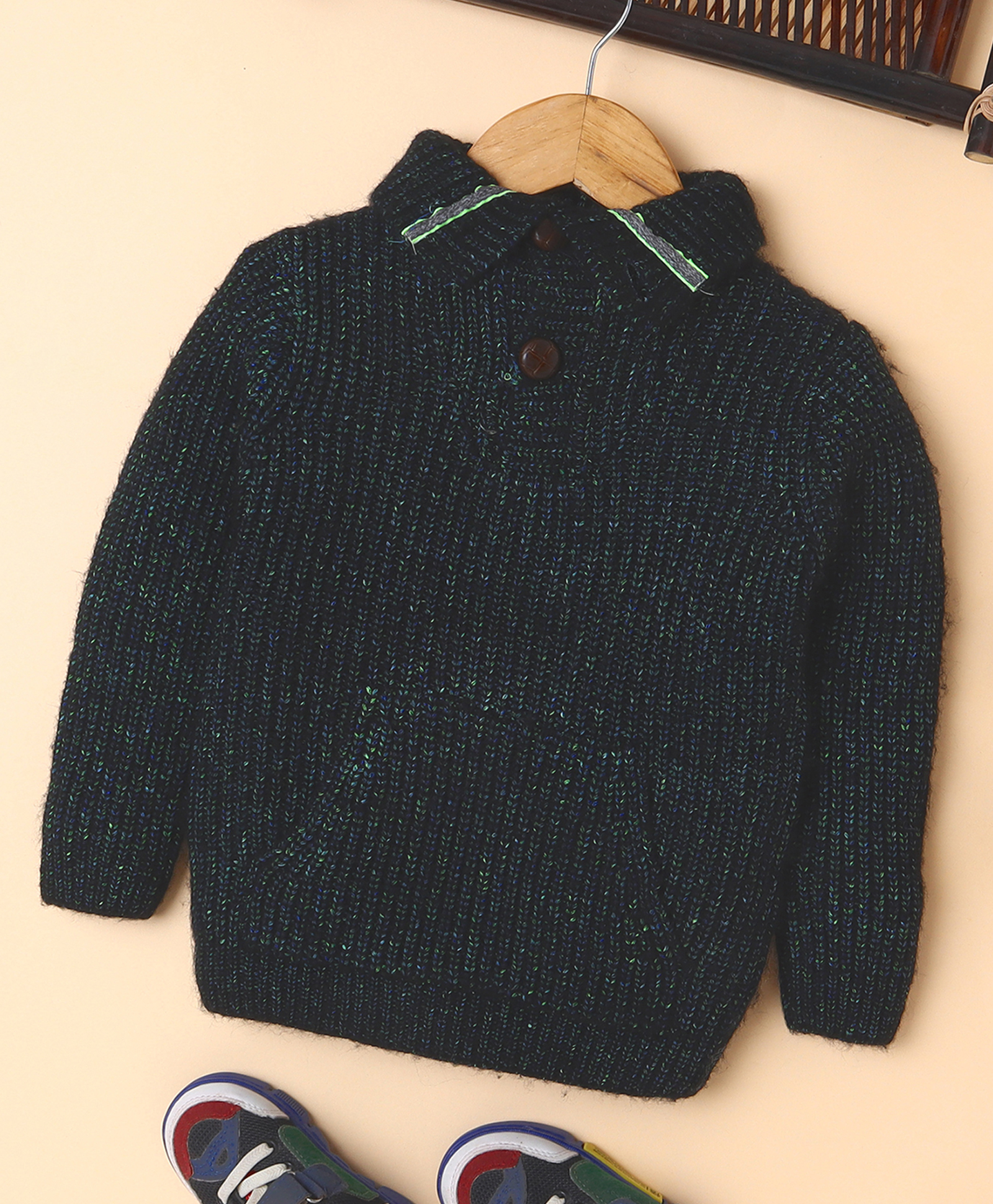 Yellow Apple Knit Full Sleeves Solid Colour Pullover - Navy Blue-picture-35