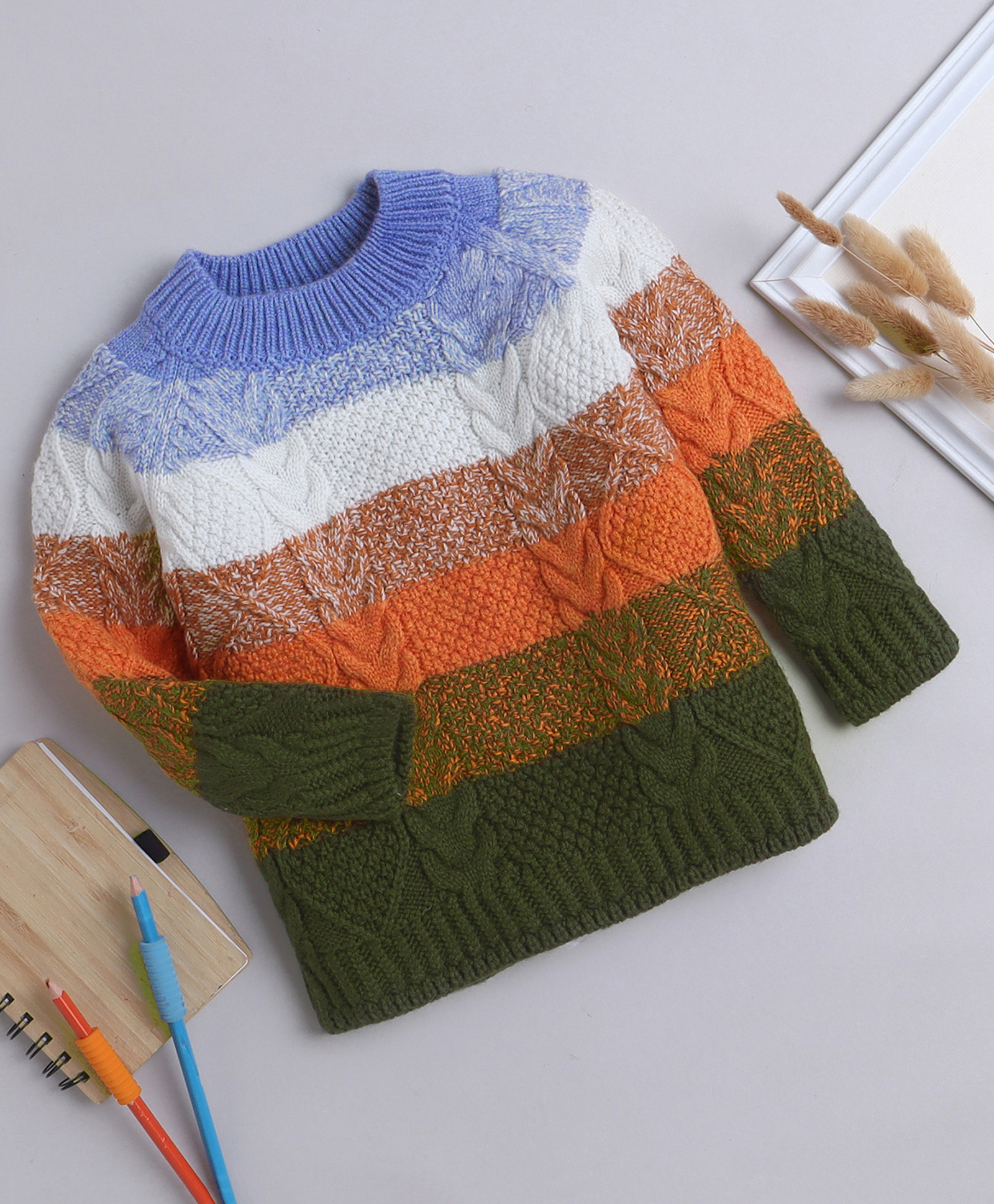 Yellow Apple Knit Full Sleeves Pullover With Cable Knit Design - Multicolour-picture-11