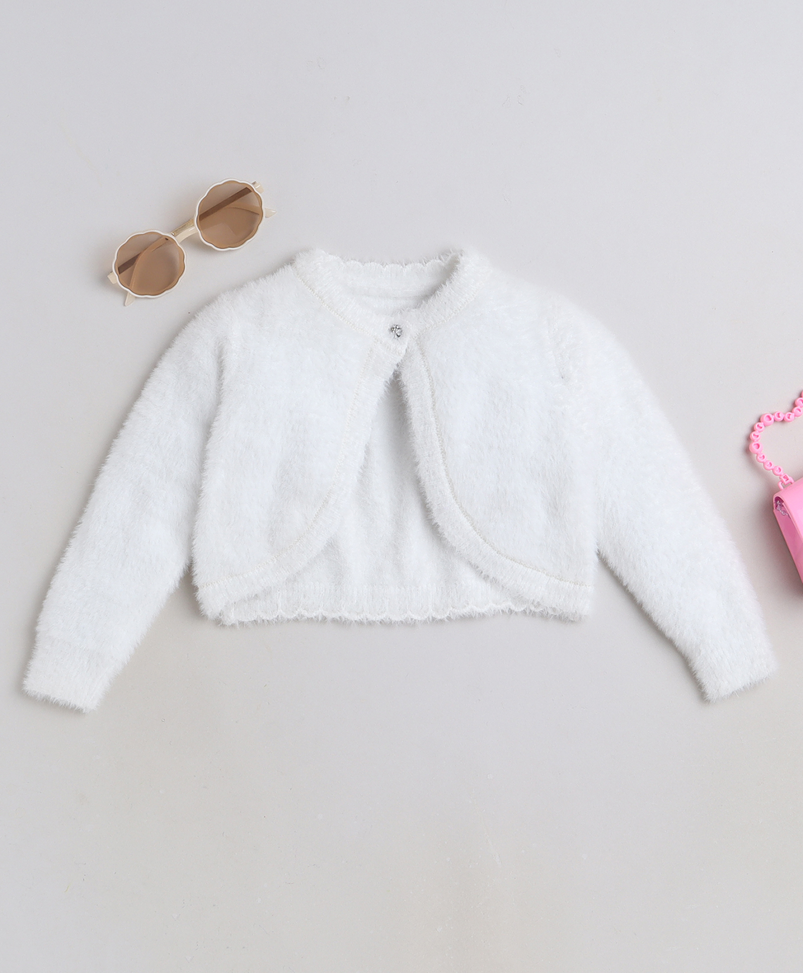 Yellow Apple Knitted Full Sleeves Solid Woollen Poncho - White-picture-25