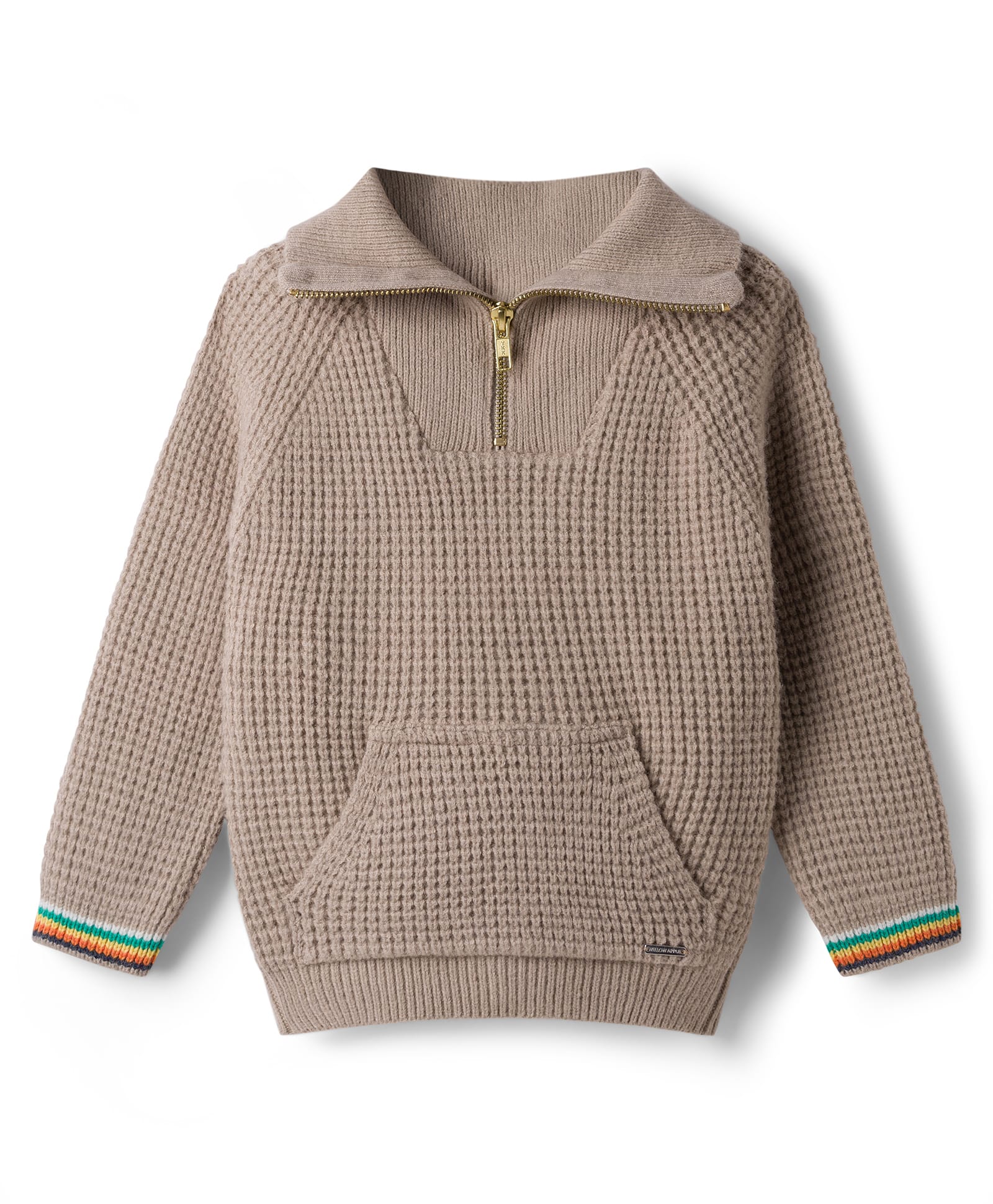 Yellow Apple Knitted Raglan Full Sleeves Solid Color Pullover Sweater - Baby Pink