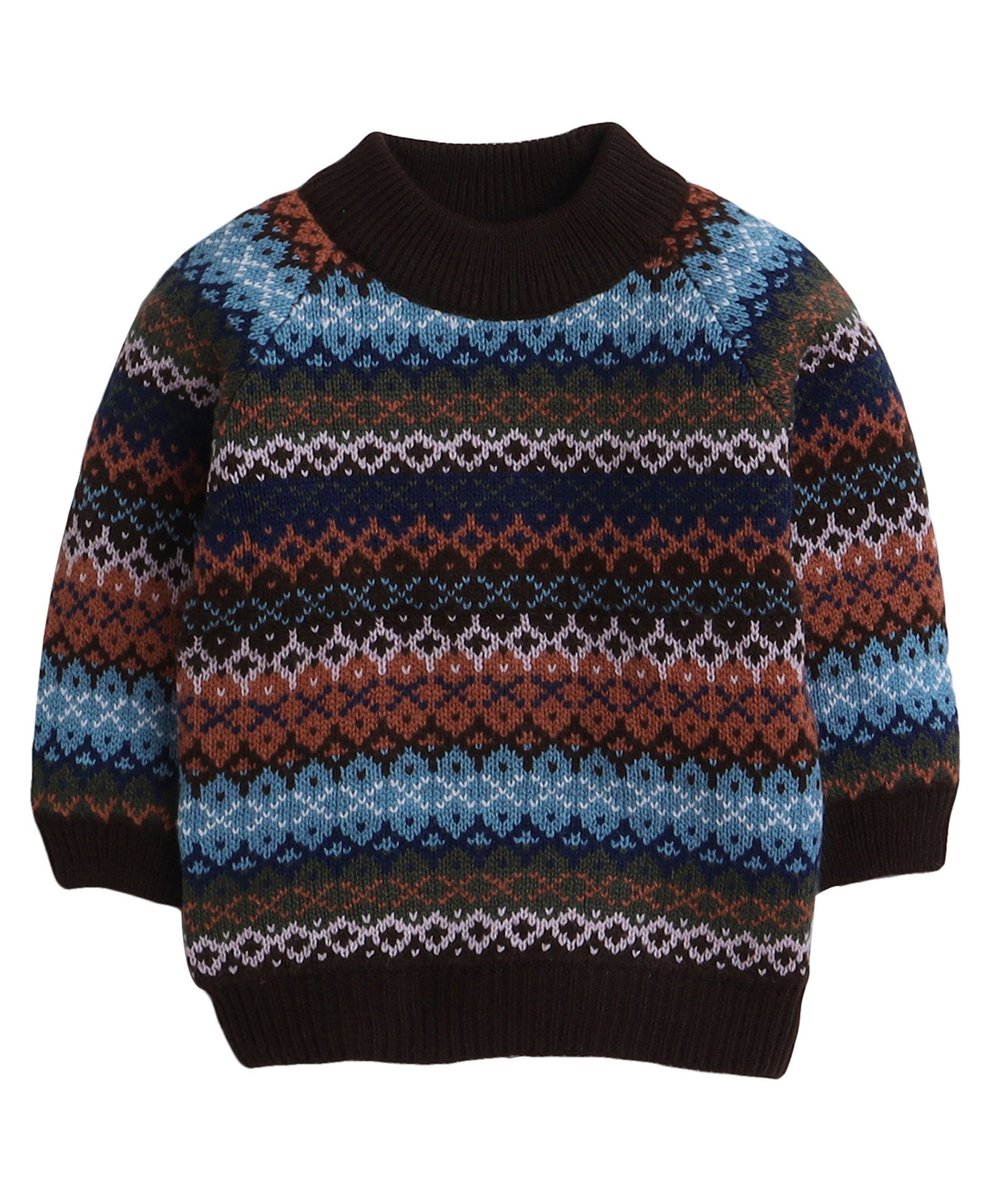 Yellow Apple Knitted Full Raglan Sleeves Striped Pullover Sweater - Brown-picture-22