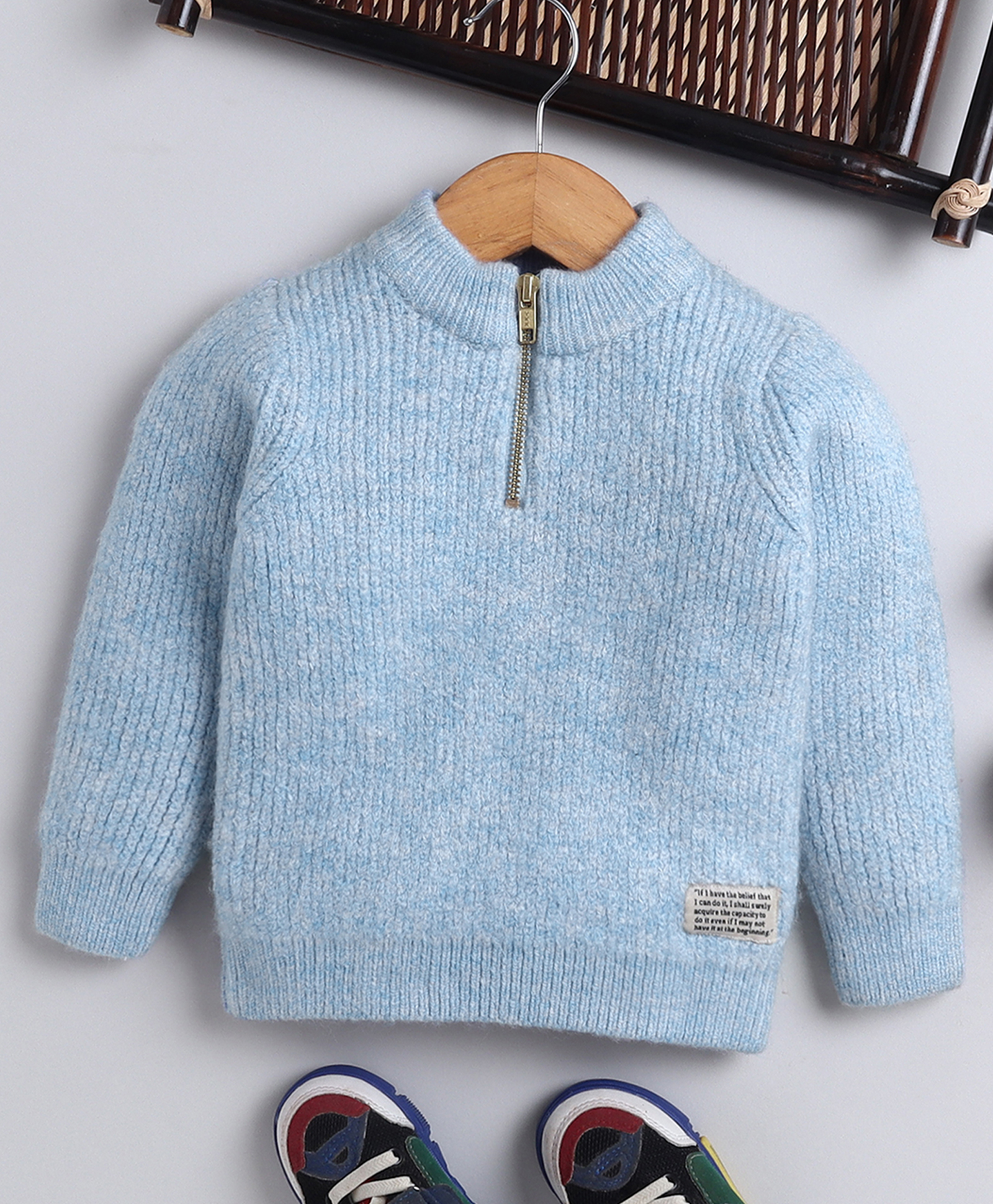 Yellow Apple Knti Full Sleeves Pullover Sweater With Stripes - Light Blue-picture-15