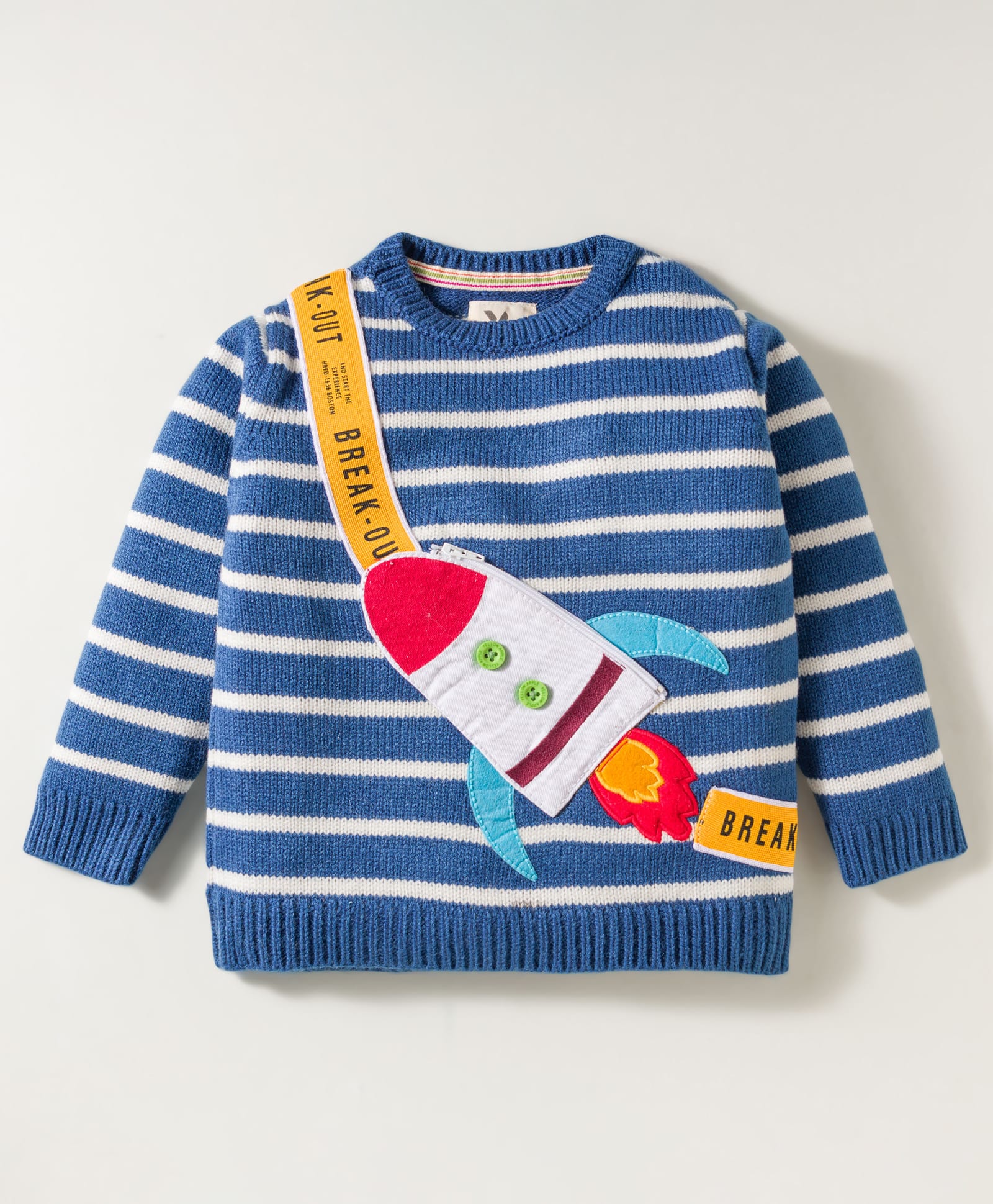 Yellow Apple Knit Full Sleeves Pullover Sweater With Rocket Applique - Blue-image-25