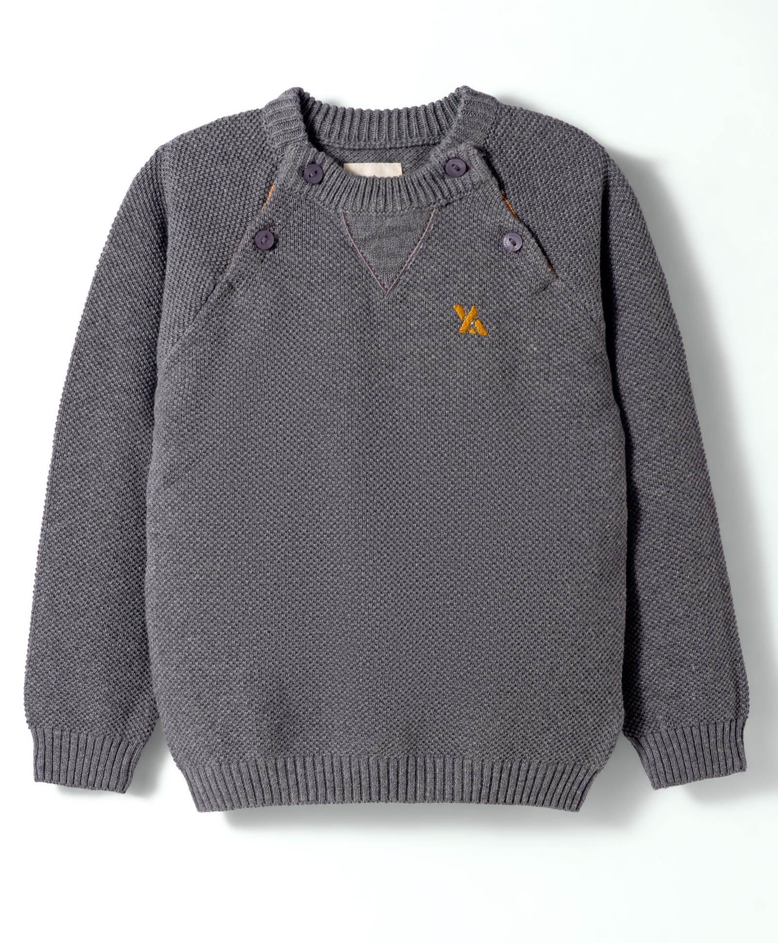 Yellow Apple Knit Full Sleeves Solid Colour Pullover Sweater - Charcoal Grey-picture-34