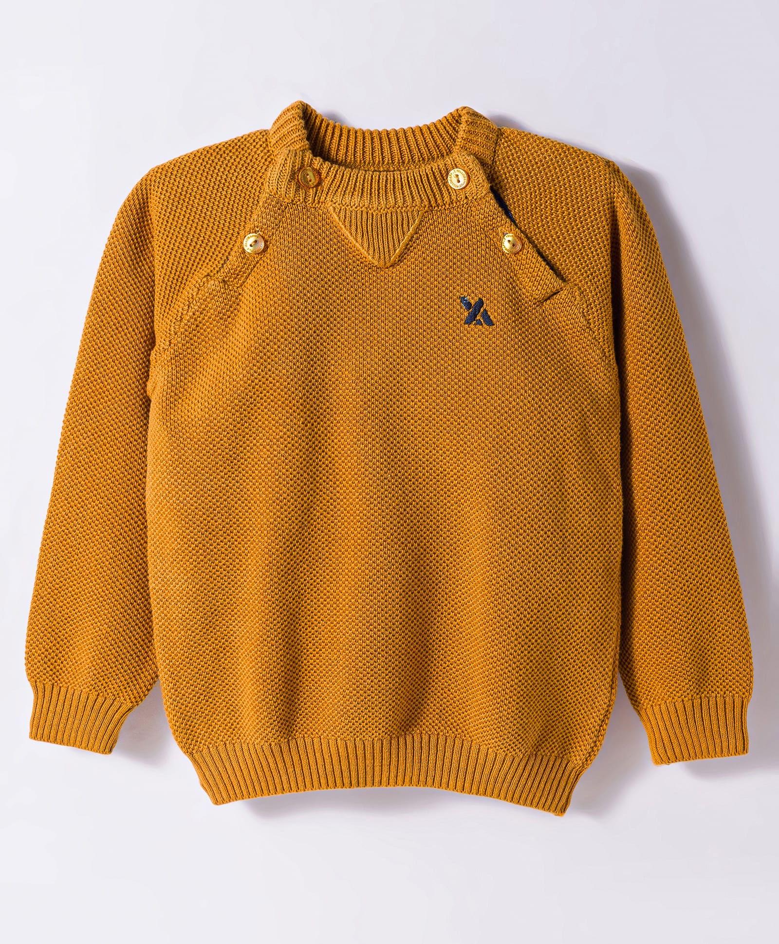 Yellow Apple Knit Full Sleeves Solid Colour Pullover Sweater - Mustard-picture-36