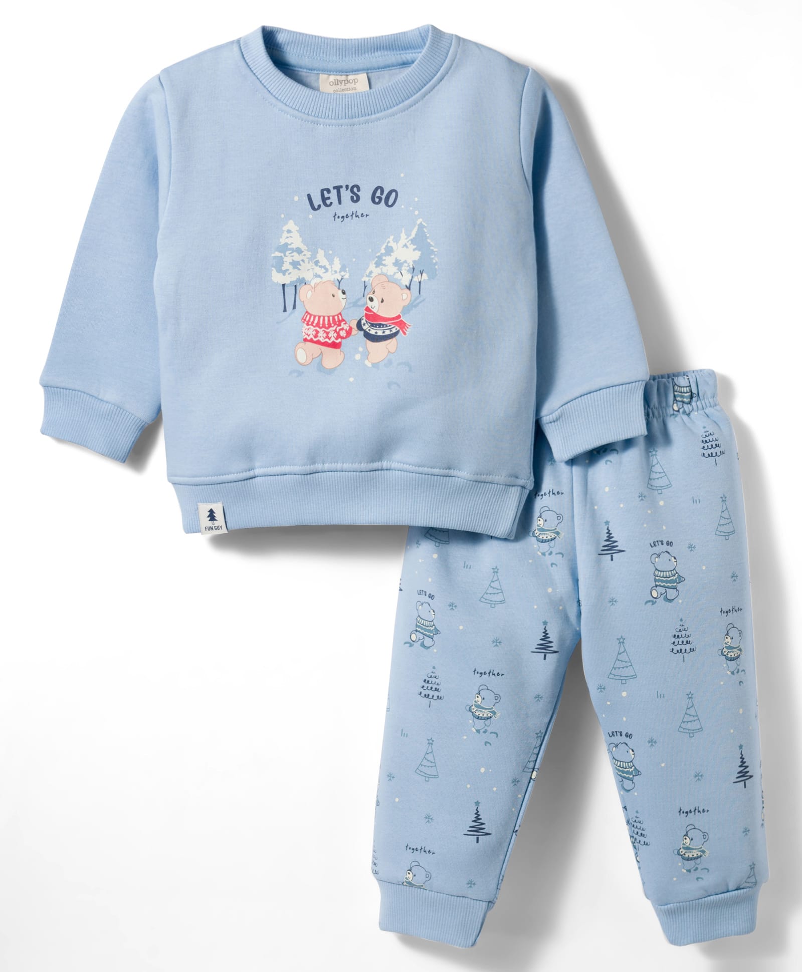 Ollypop Fleece Knit Full Sleeves Winter Wear Night Suit With Bear Print - Blue-picture-16