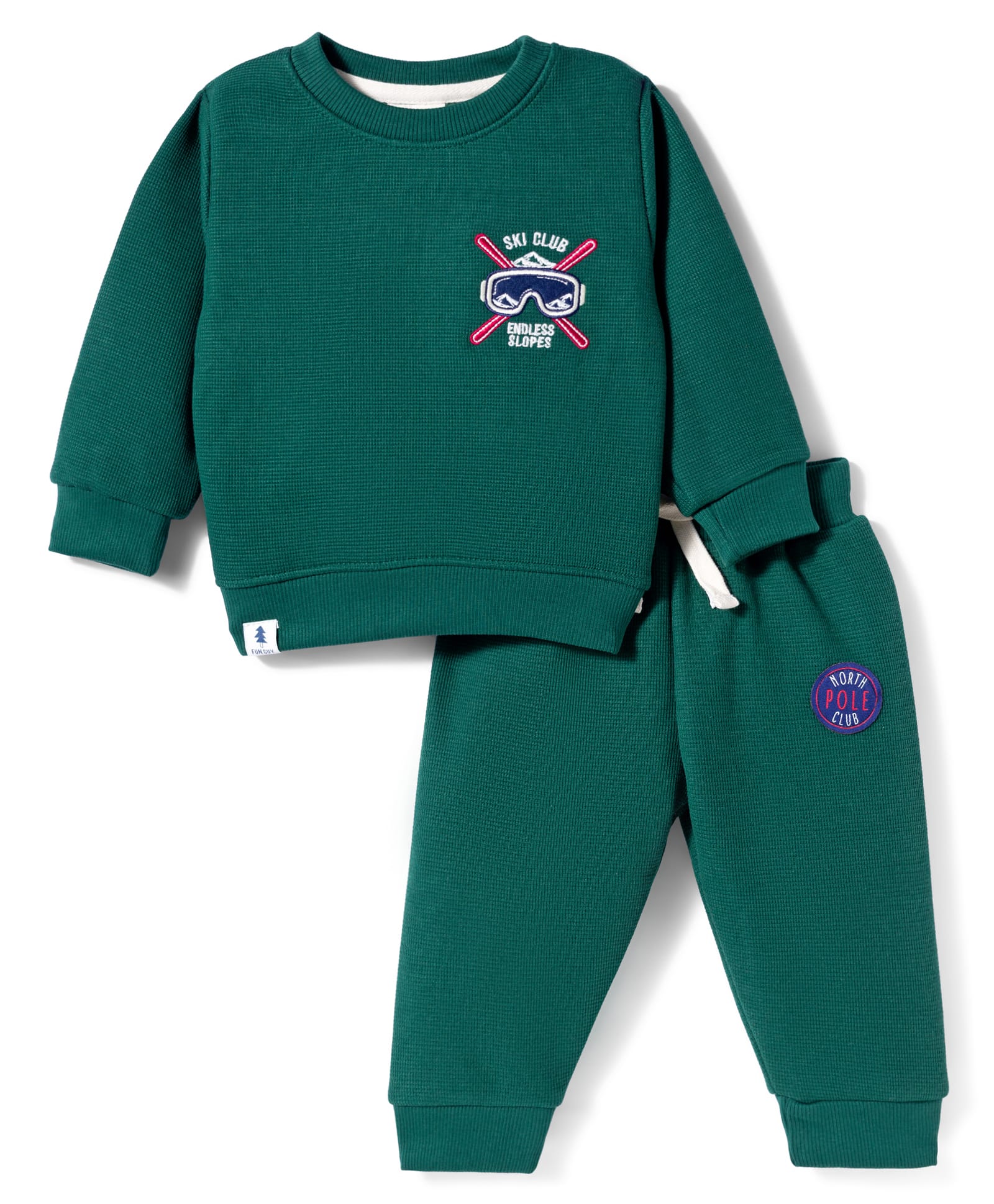 Ollypop Fleece Knit Full Sleeves Winter Wear T-Shirt & Lounge Pant Set With Skiing Embroidery - Mint Green-image-38