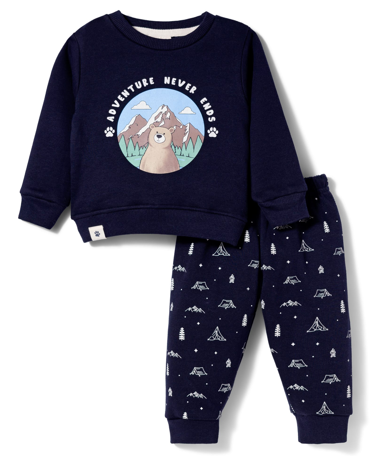 Ollypop Fleece Knit Full Sleeves Winter Wear T-Shirt & Lounge Pant Set With Bear Print - Navy Blue-image-43