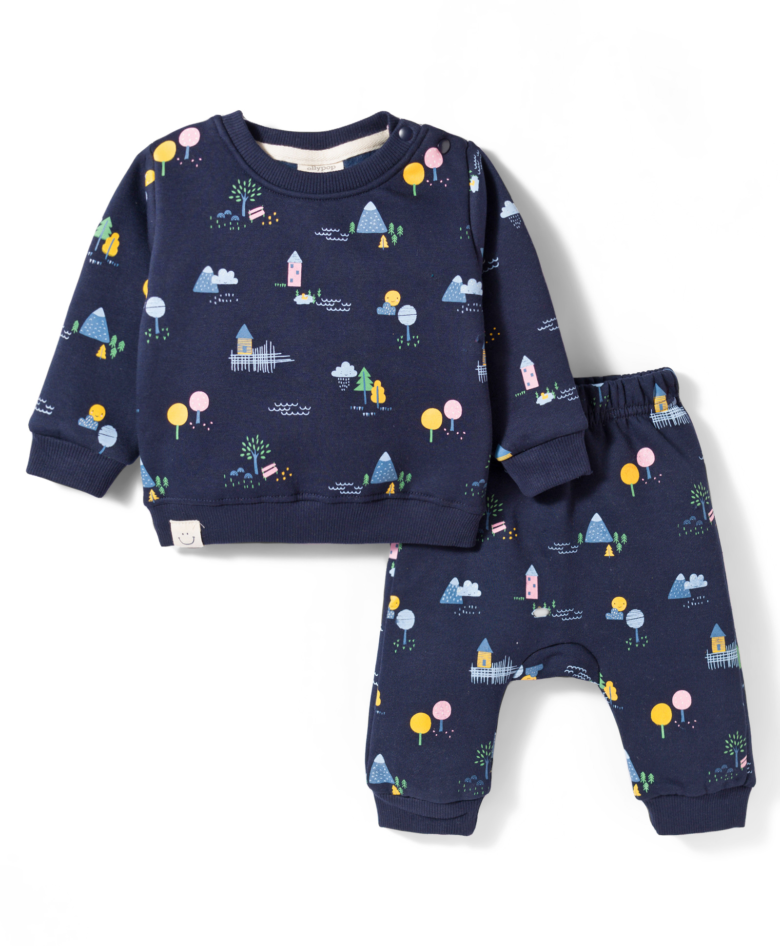 Ollypop Fleece Knit Full Sleeves Co-ords Winter Night Suit with Jungle Theme Print - Navy Blue-picture-46