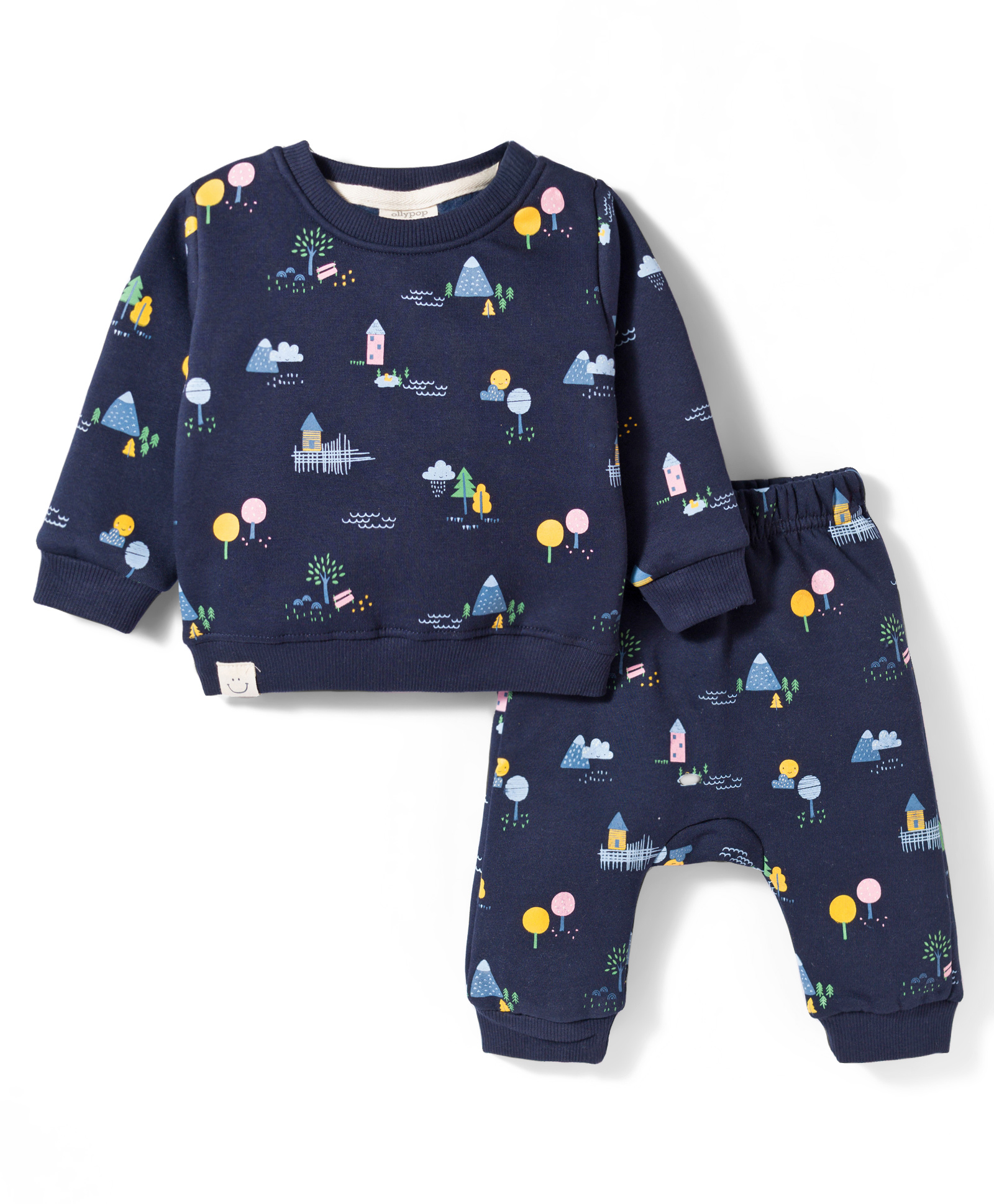 Ollypop Fleece Knit Full Sleeves Co-ords Winter Night Suit with Jungle Theme Print - Navy Blue-picture-14