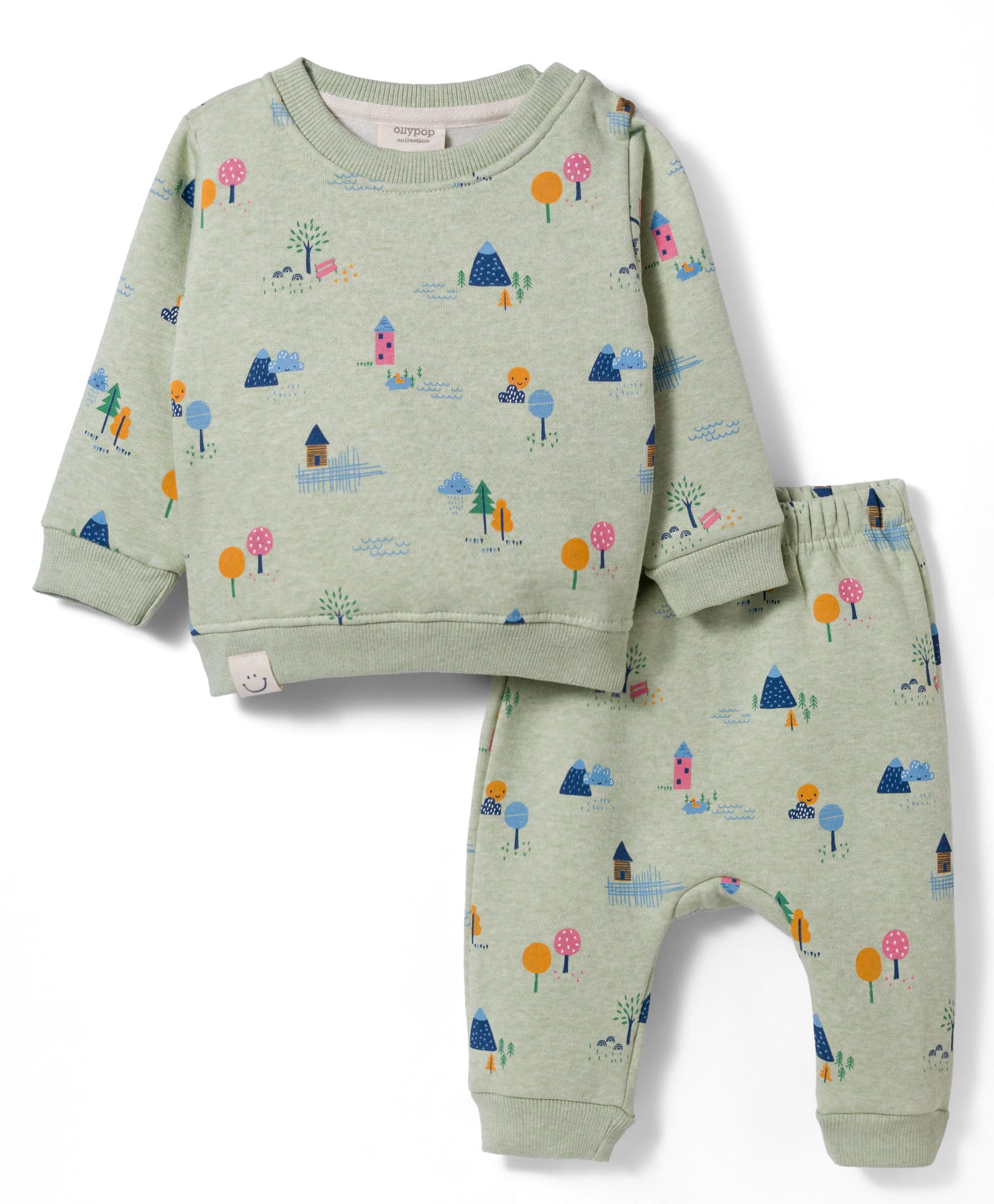 Ollypop Fleece Knit Full Sleeves Co-ords Winter Night Suit with Jungle Theme Print - Light Green-picture-10