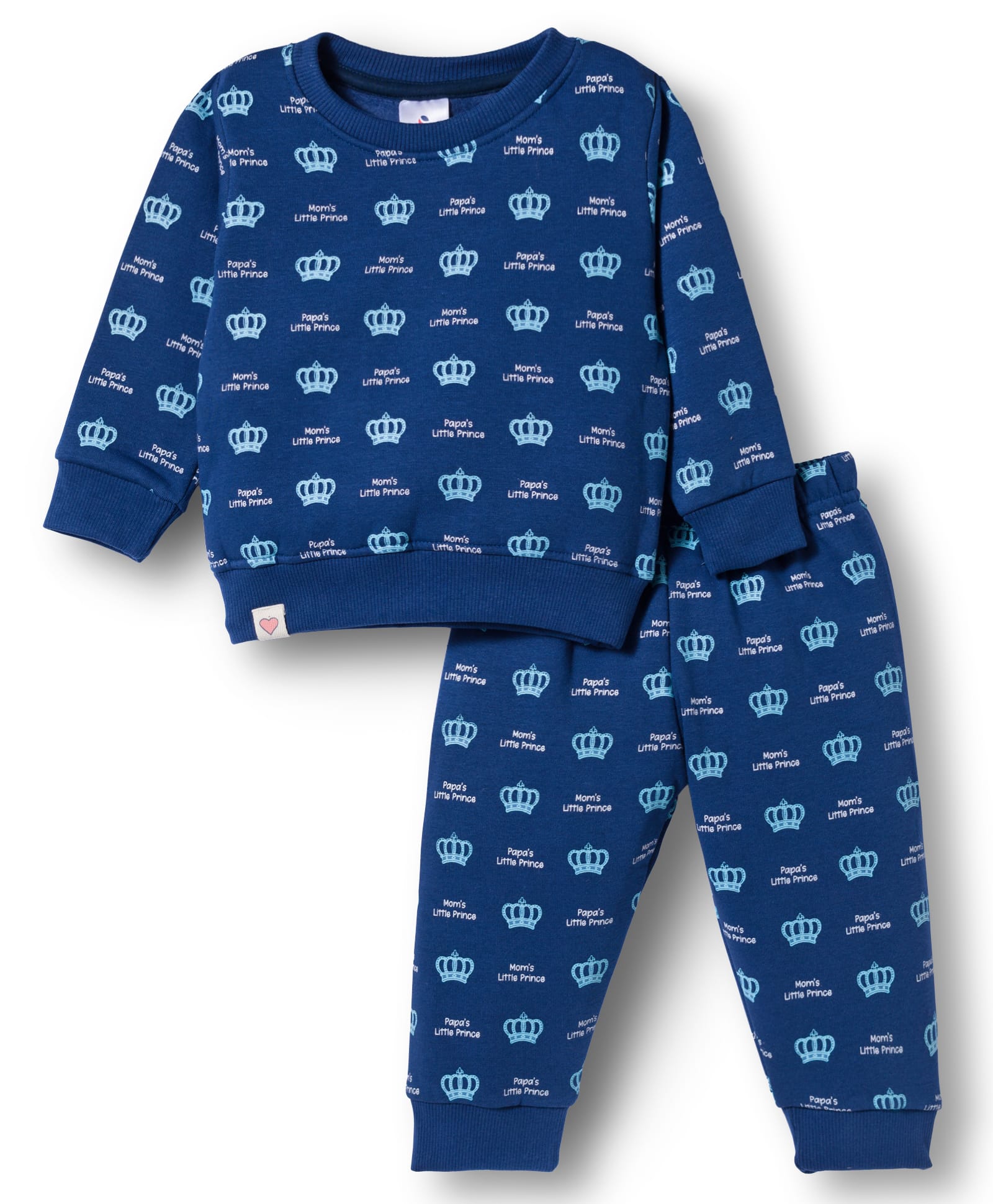 Ollypop Fleece Knit Full Sleeves Co-ords Winter Night Suit with Crown Print - Navy Blue-picture-37