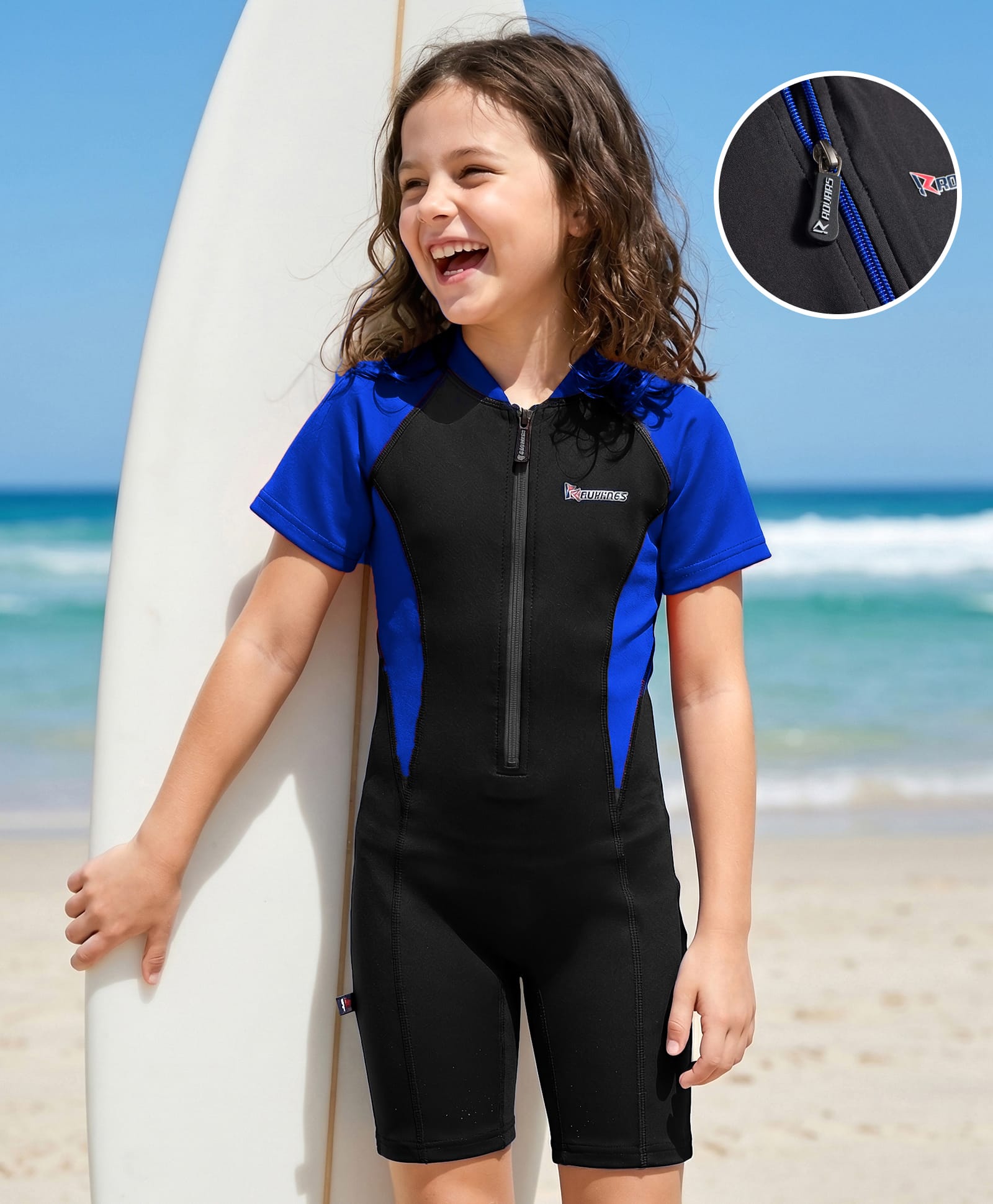 ROVARS Half Raglan Sleeves Cut & Sew Legged Swimsuit - Black & Royal Blue-picture-48