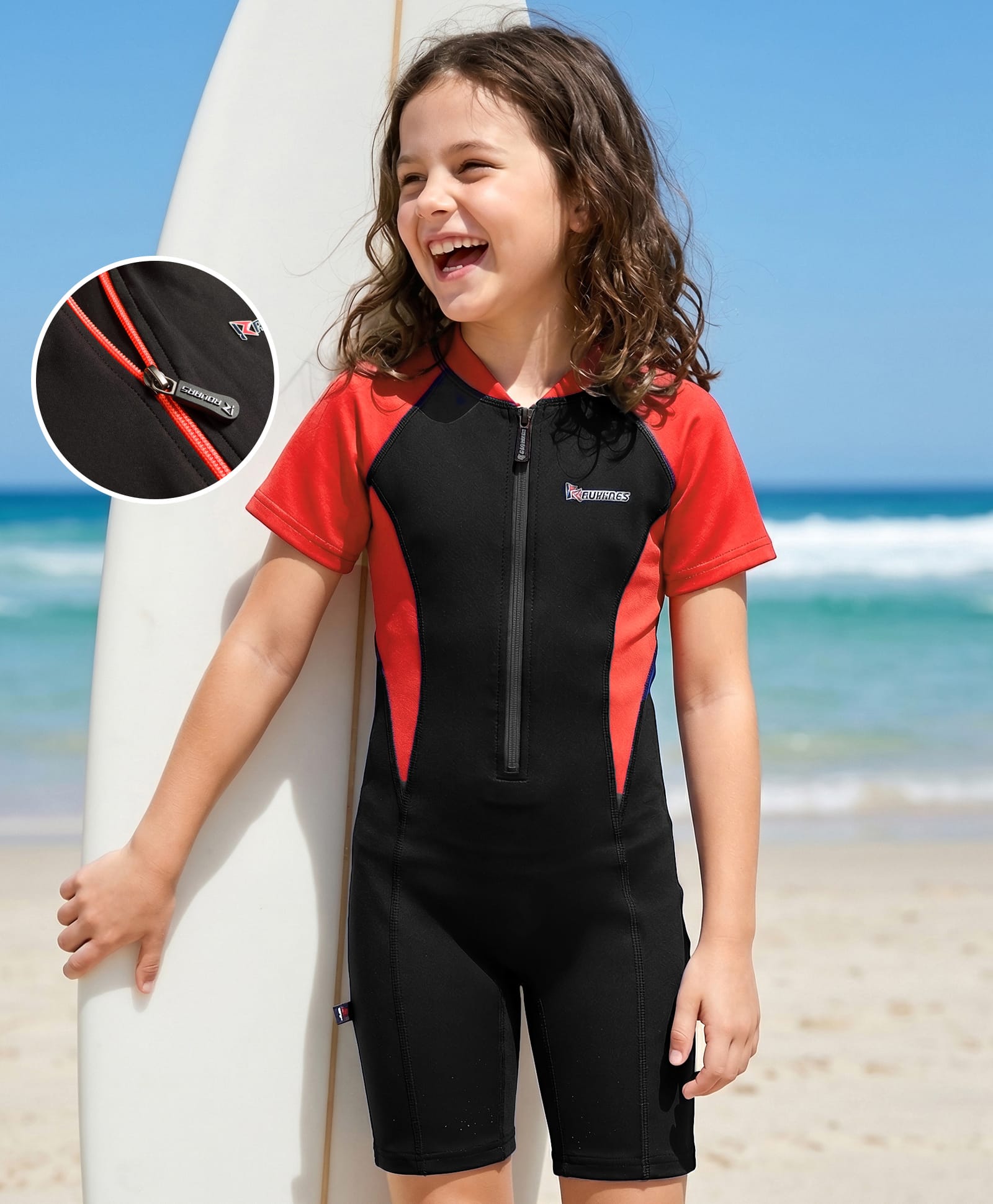 ROVARS Half Raglan Sleeves Cut & Sew Legged Swimsuit - Orange & Black-picture-5