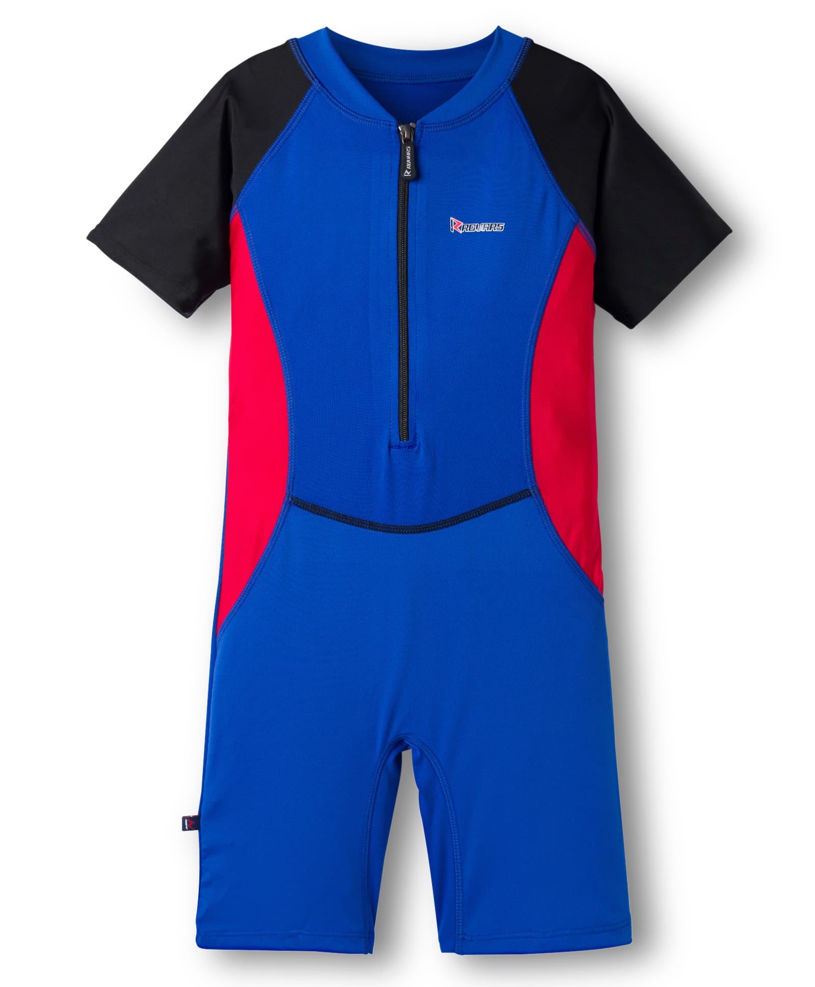ROVARS Half Raglan Sleeves Cut & Sew Legged Swimsuit - Royal Blue & Red-image-26