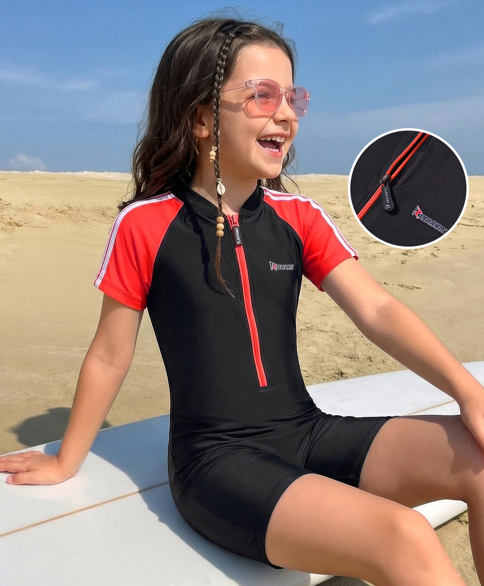 ROVARS Half Raglan Sleeves Legged Swimsuit - Black & Orange-image-30