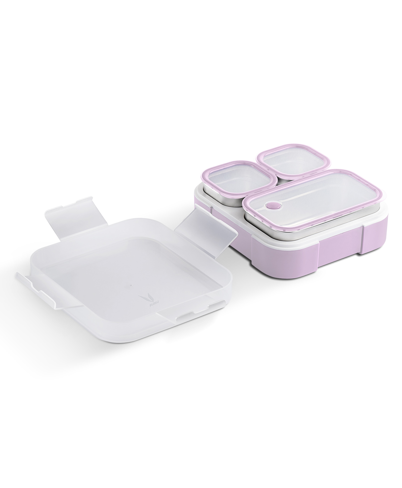 VAYA TYDBYT Lunchbox, Stainless Steel Bento Lunch Box with 3 Compartments Ideal for Kids, Office, and School Use, Color Lilac Love-image-5