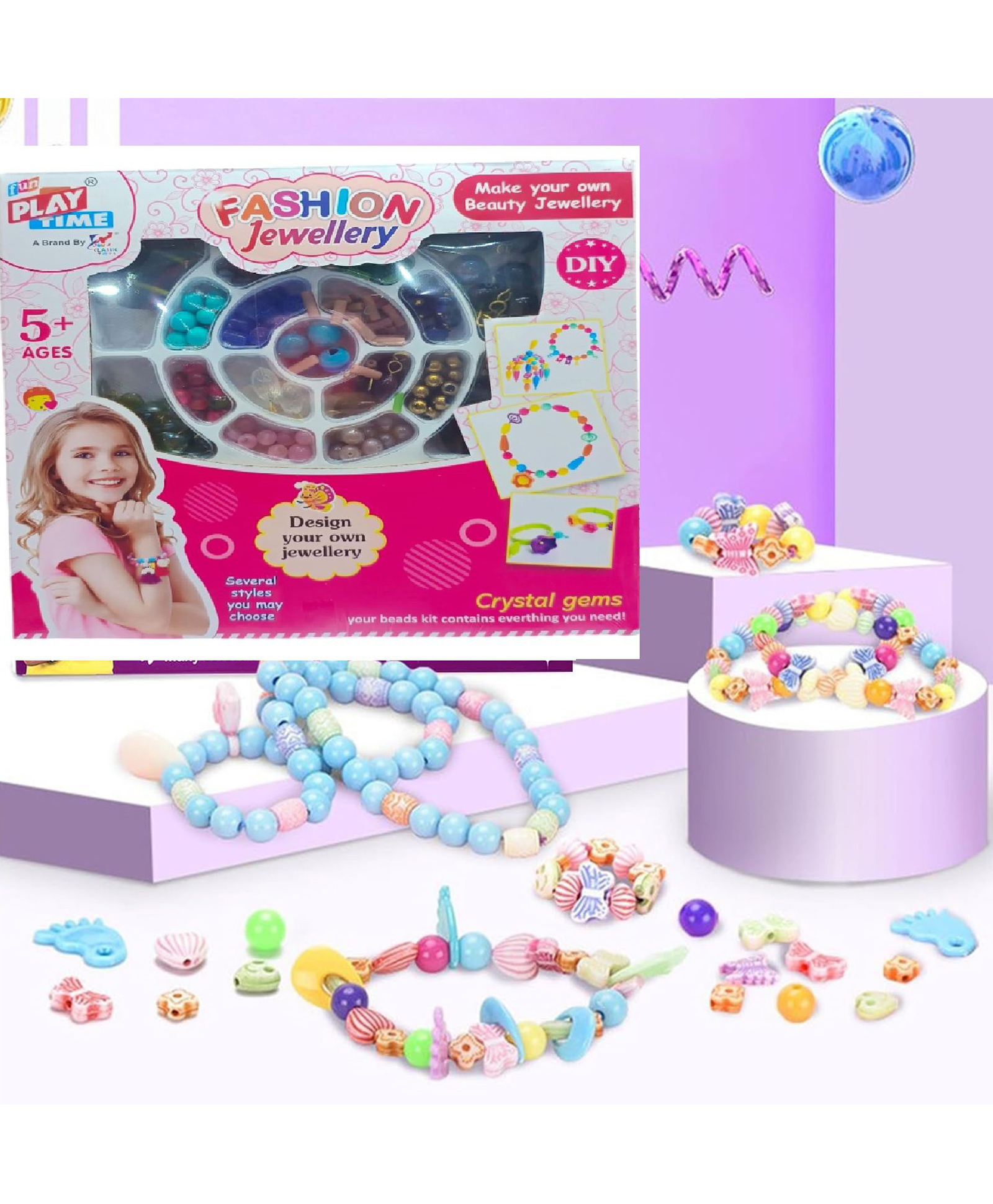 Sanjary Fashion Jewellery DIY Crystal Gems Bead Kit a fun and creative jewelry-making set for kids color design may vary-image-48