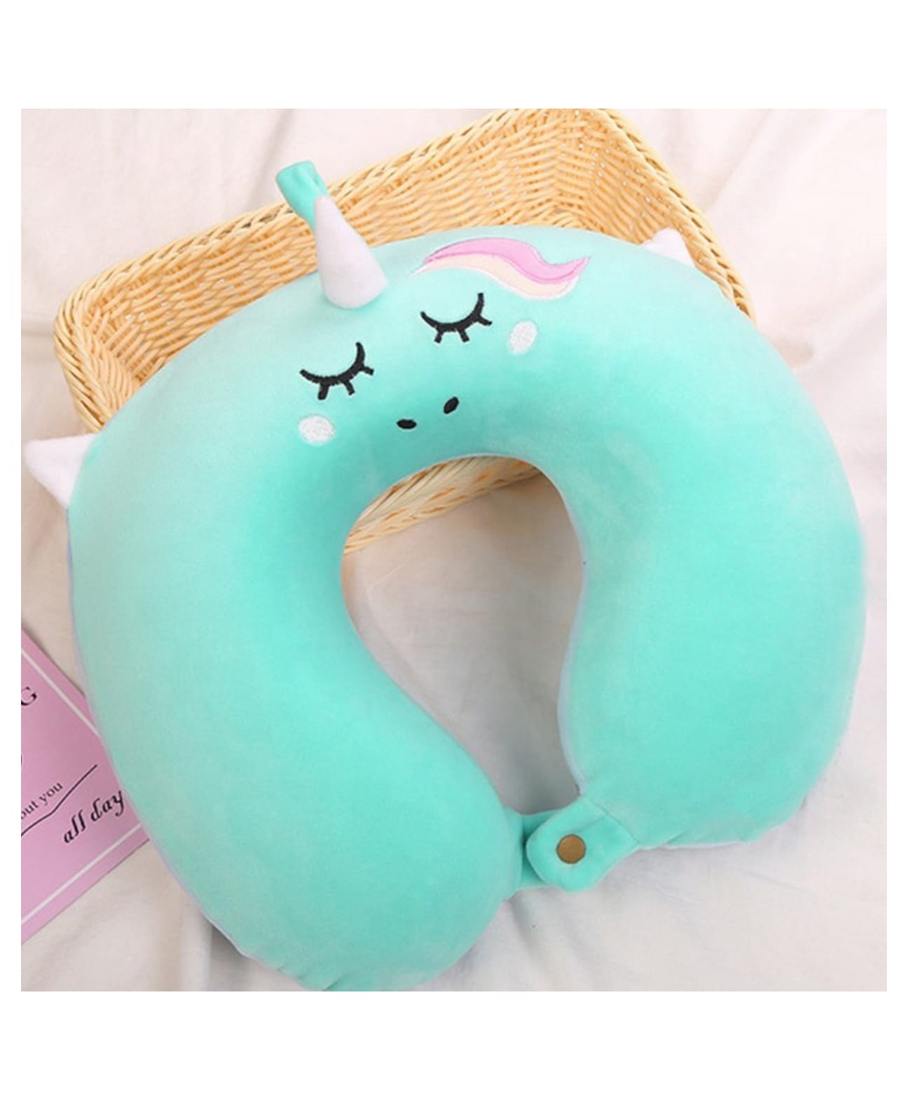 ZQBIEE Unicorn Theme Travel Neck Pillow for Kids-GREEN-picture-46