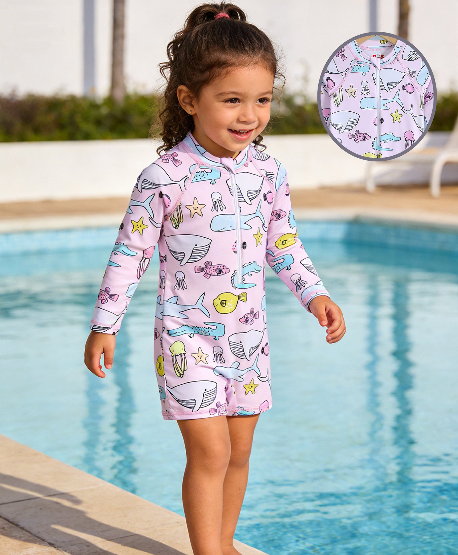 Babyhug Raglan Full Sleeves Sea Life Printed Legged Swimsuit - Multicolour-image-24