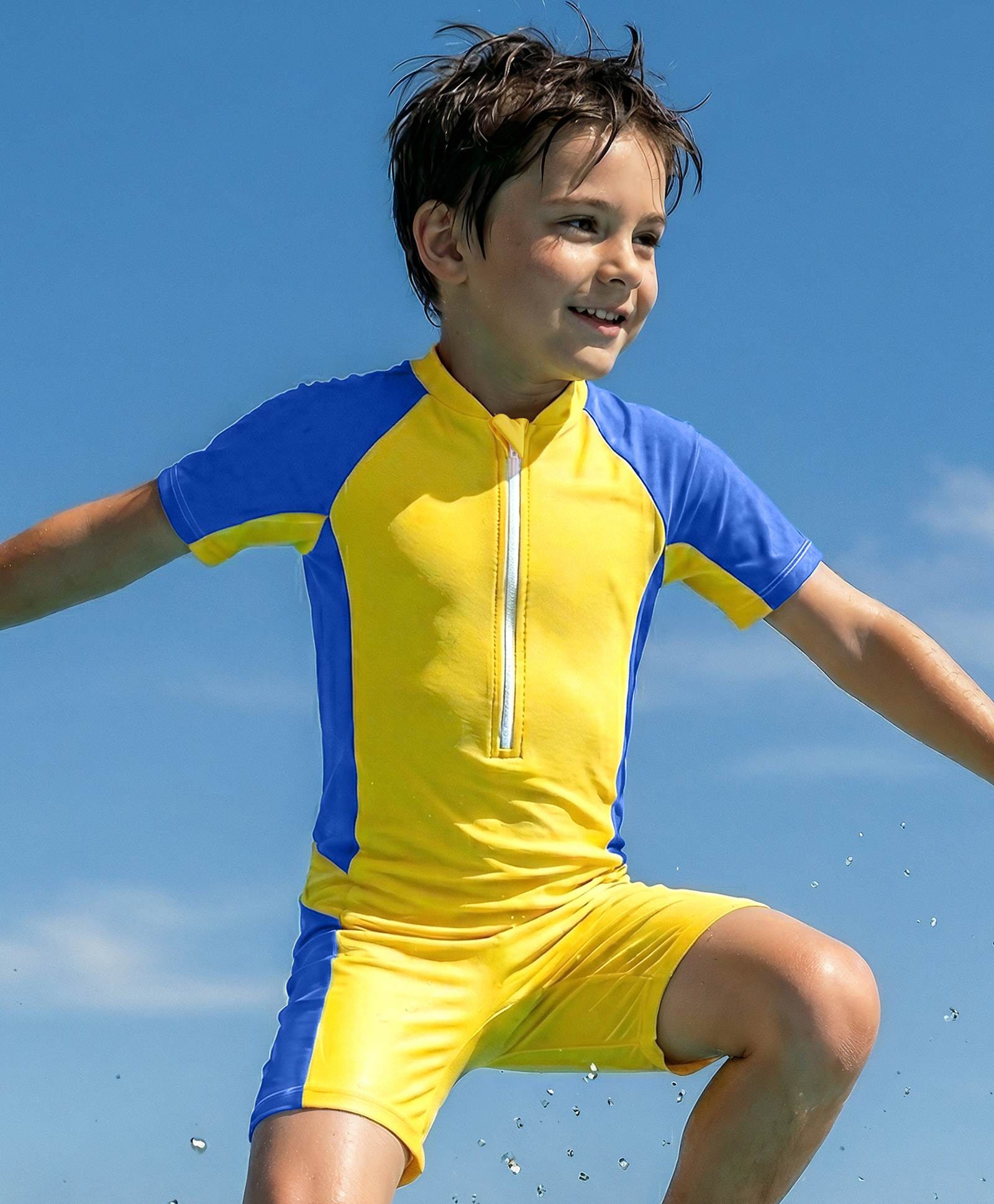 Pine Active Raglan Half Sleeves Solid Legged Swimsuit - Yellow-picture-32