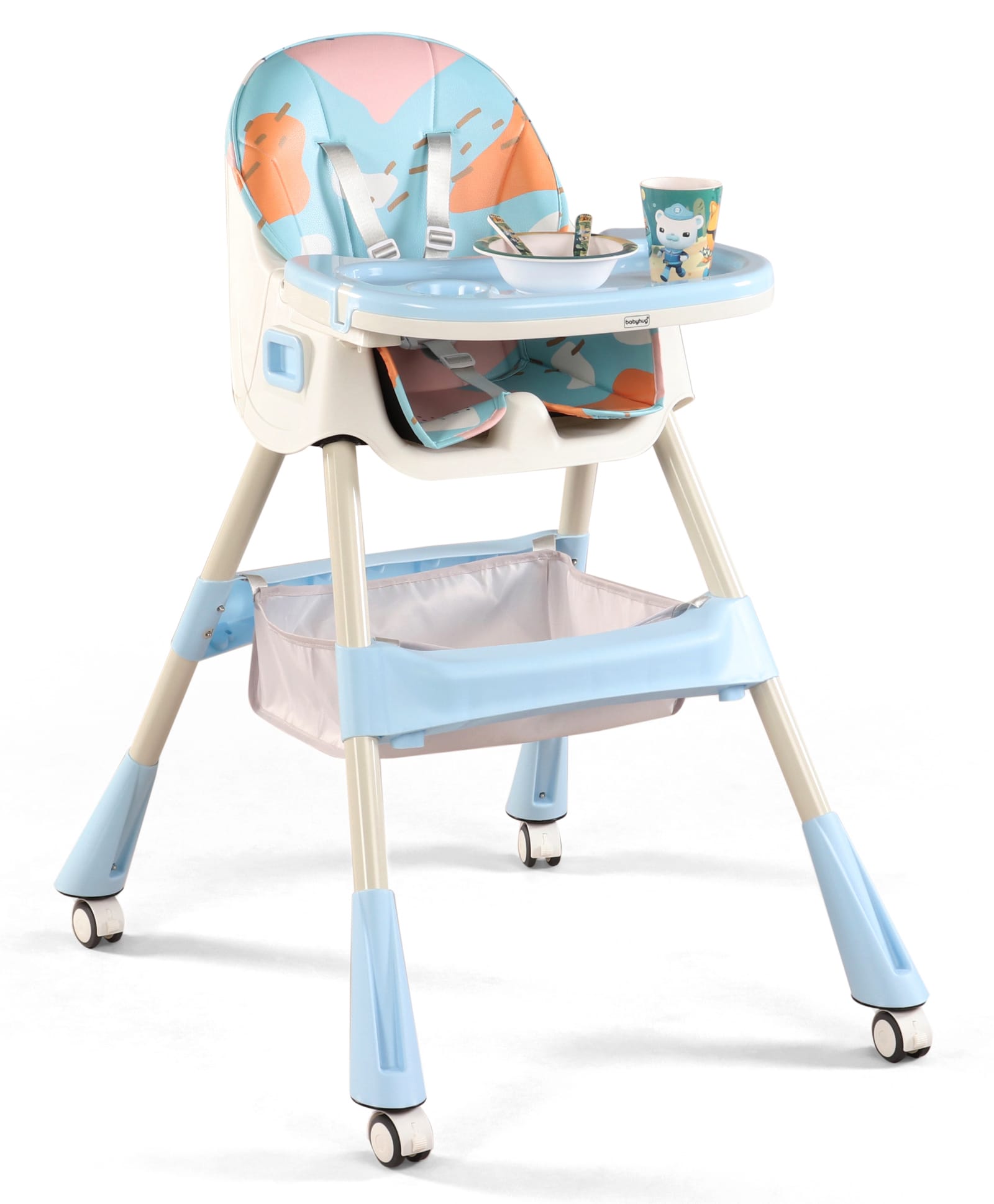 Babyhug 3-in-1 Convertible High Chair - Green| 5-Point Safety Harness| Dual Detachable Food Tray| Adjustable & Foldable Design| Removable Wheels with Brakes| Anti-Skid Base| Toddler & Rocking Chair