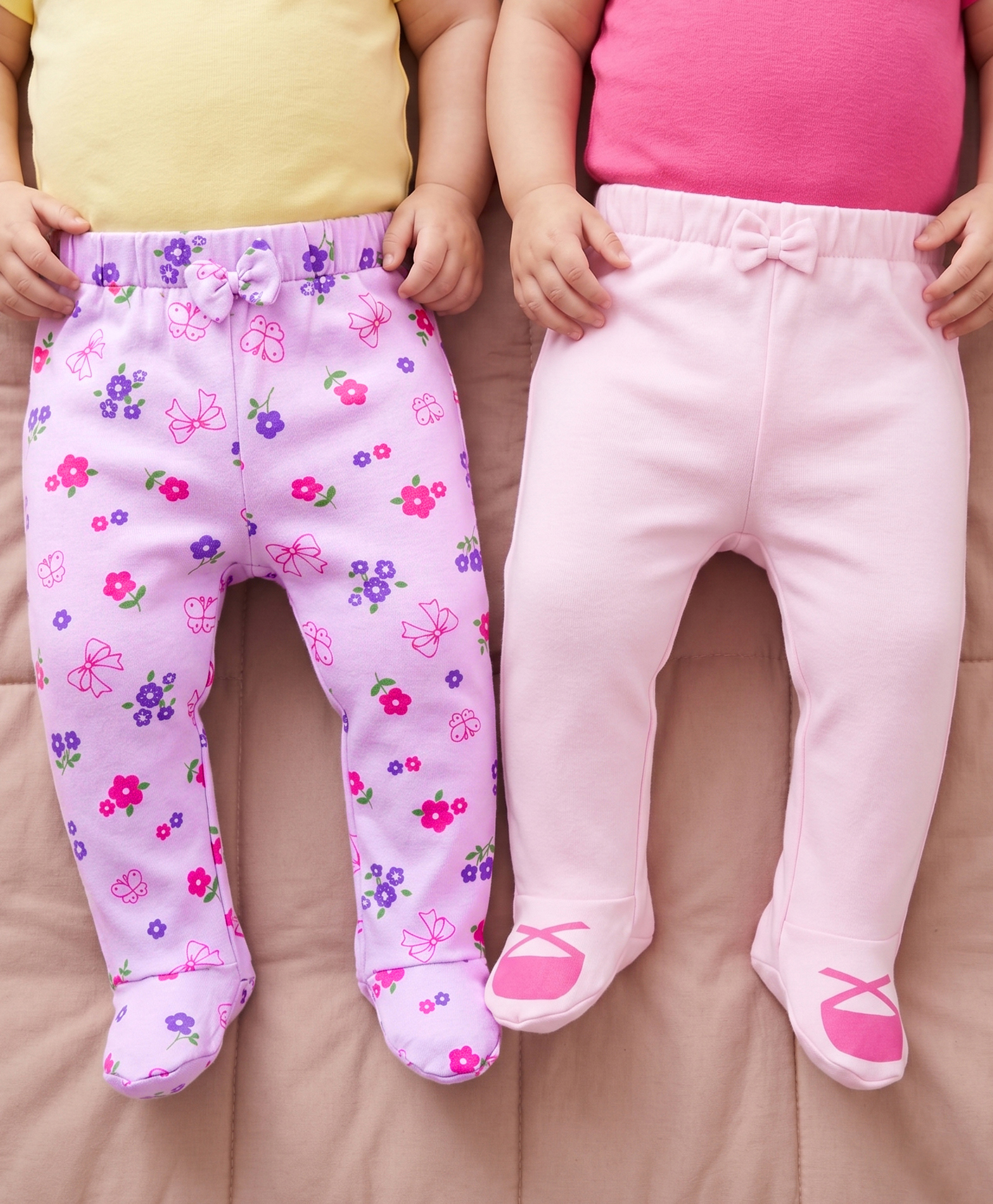 Babyoye Eco Conscious 100% Cotton Knit Eco Jiva Finish Full Length Floral & Butterfly Printed Bootie Leggings With Bow Applique Pack Of 2 - Pink-picture-26