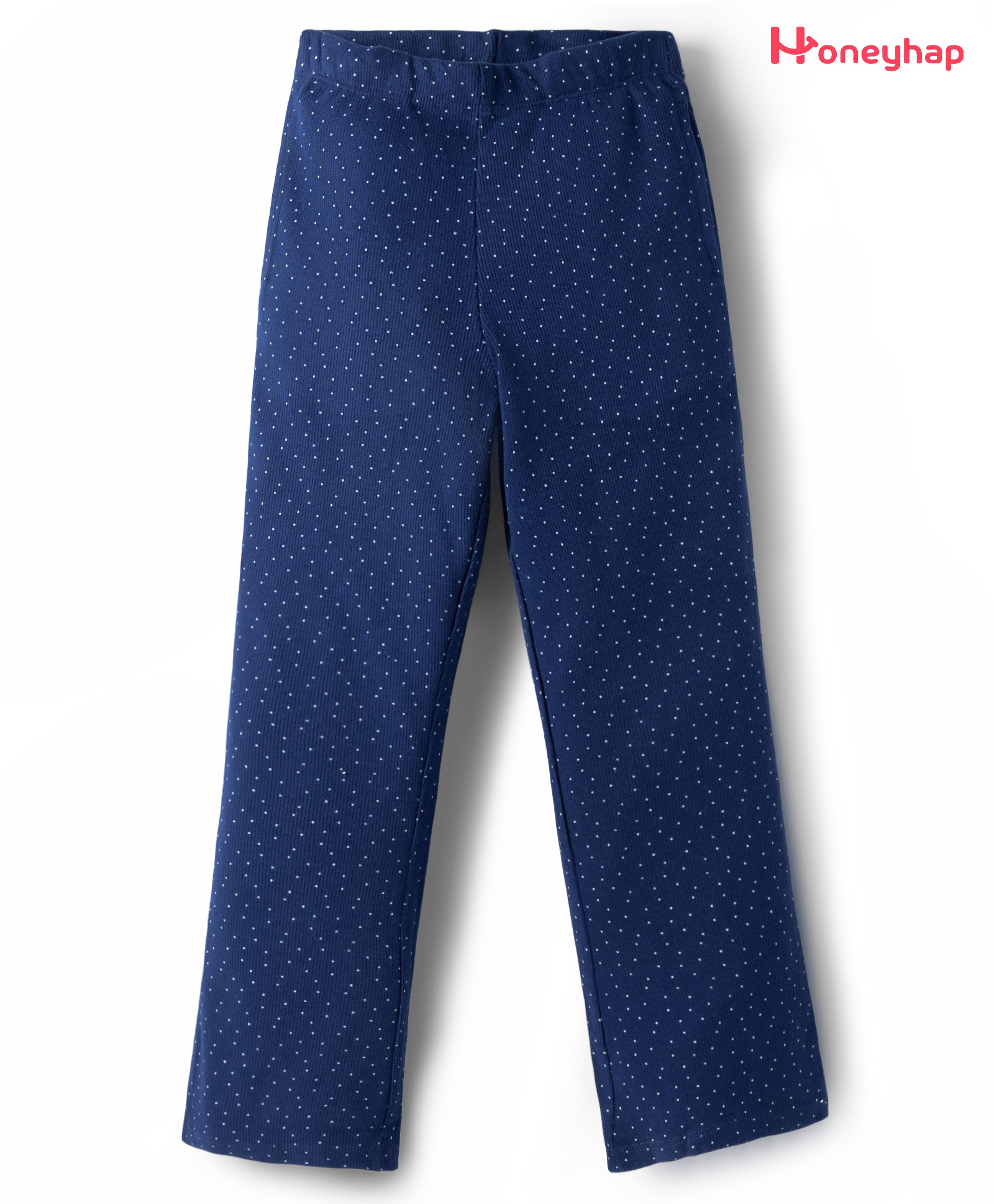 Honeyhap Premium Cotton Elastane Knit With Bio Finish Full Length Leggings With Polka Dot Print - Navy Peony-picture-39